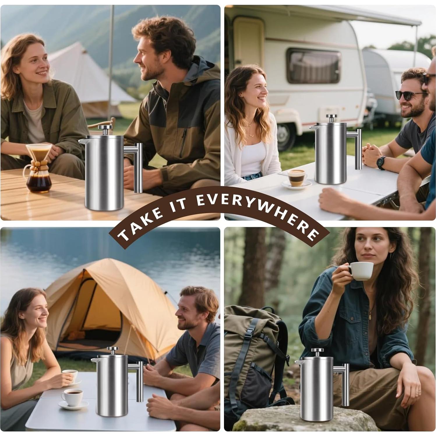 Prensa Francesa de Café AgcKuzt 34 oz Acero Inoxidable Doble Pared