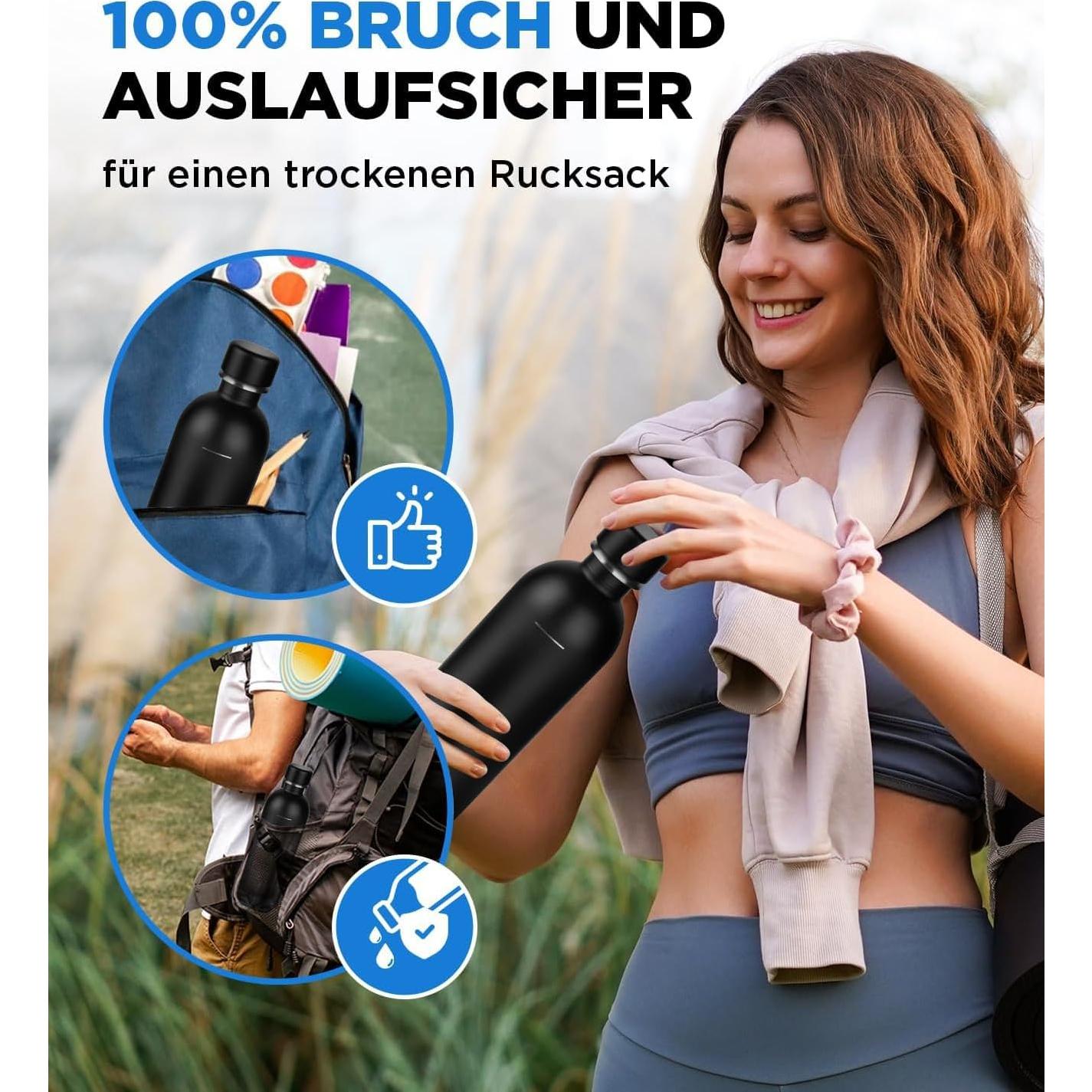 Botella de Acero Inoxidable 1L MATE OF STEEL Moby Dick Negra