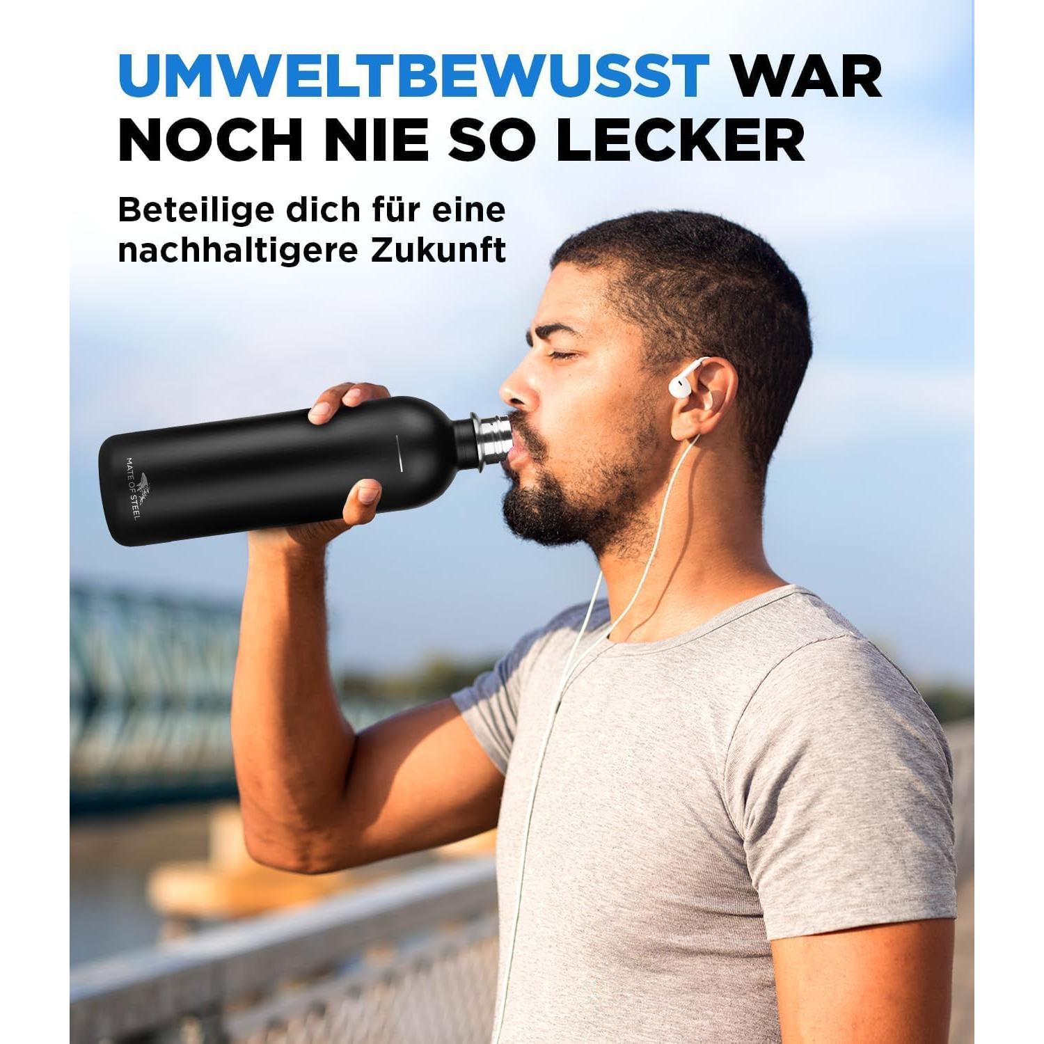 Botella de Acero Inoxidable 1L MATE OF STEEL Moby Dick Negra