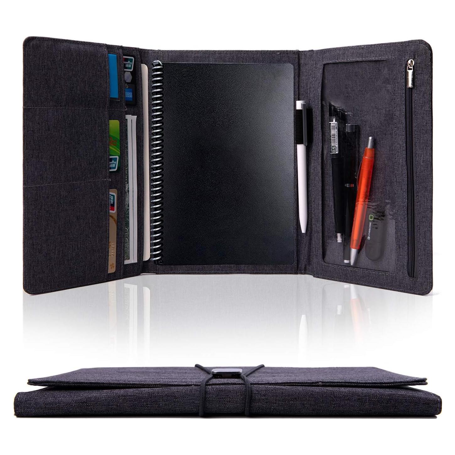 Funda Folio KGMCARE A5 Negra con Multi Bolsillos y Bucle