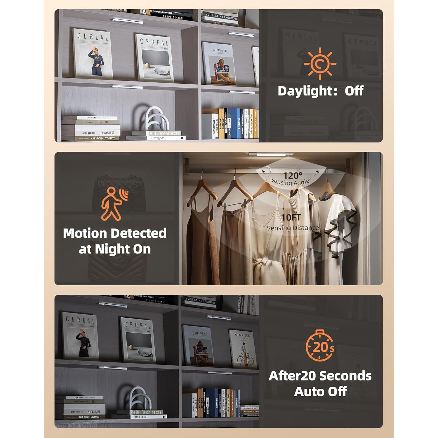 EZVALO 3 Luces LED Bajo Gabinete Inalámbricas Recargables