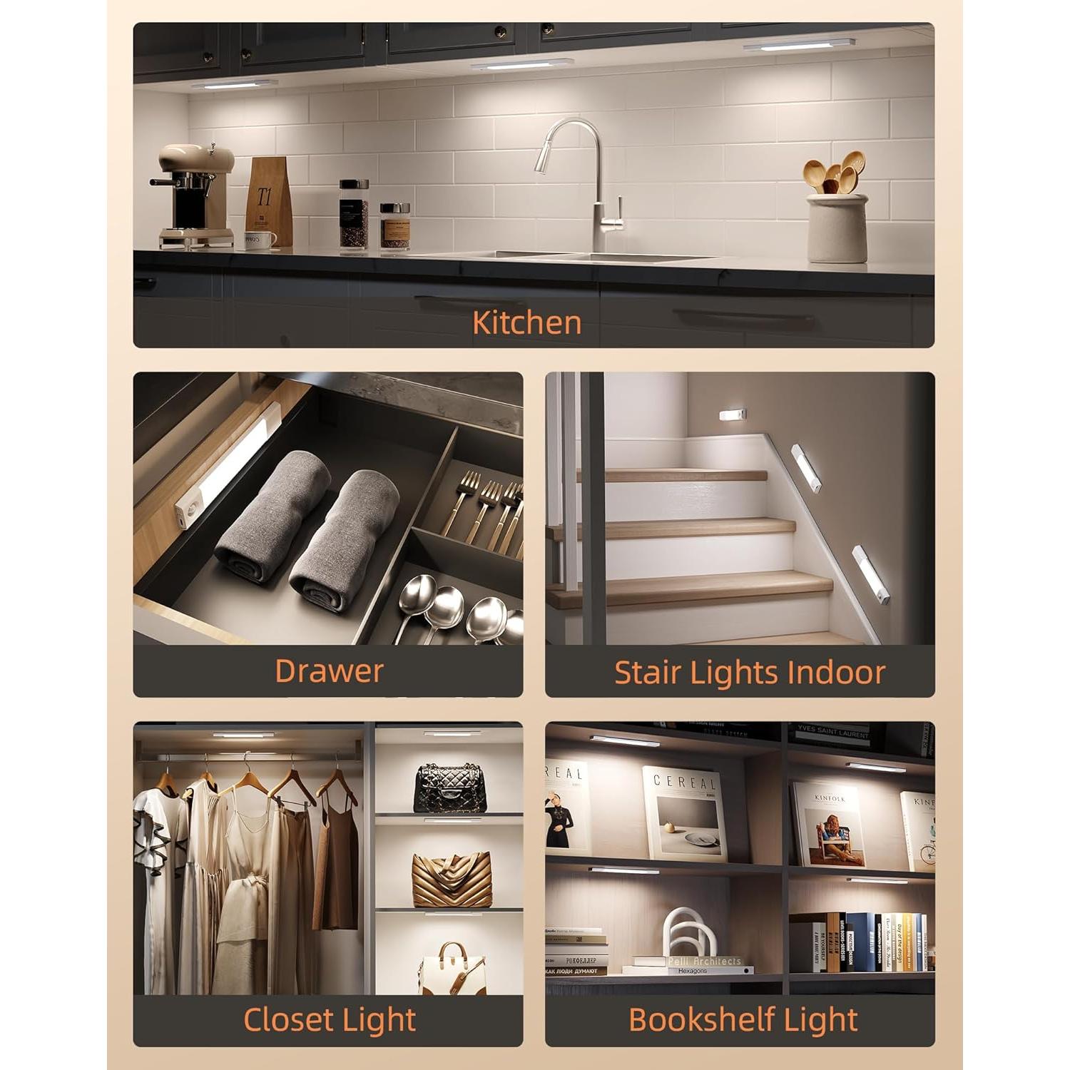 EZVALO 3 Luces LED Bajo Gabinete Inalámbricas Recargables