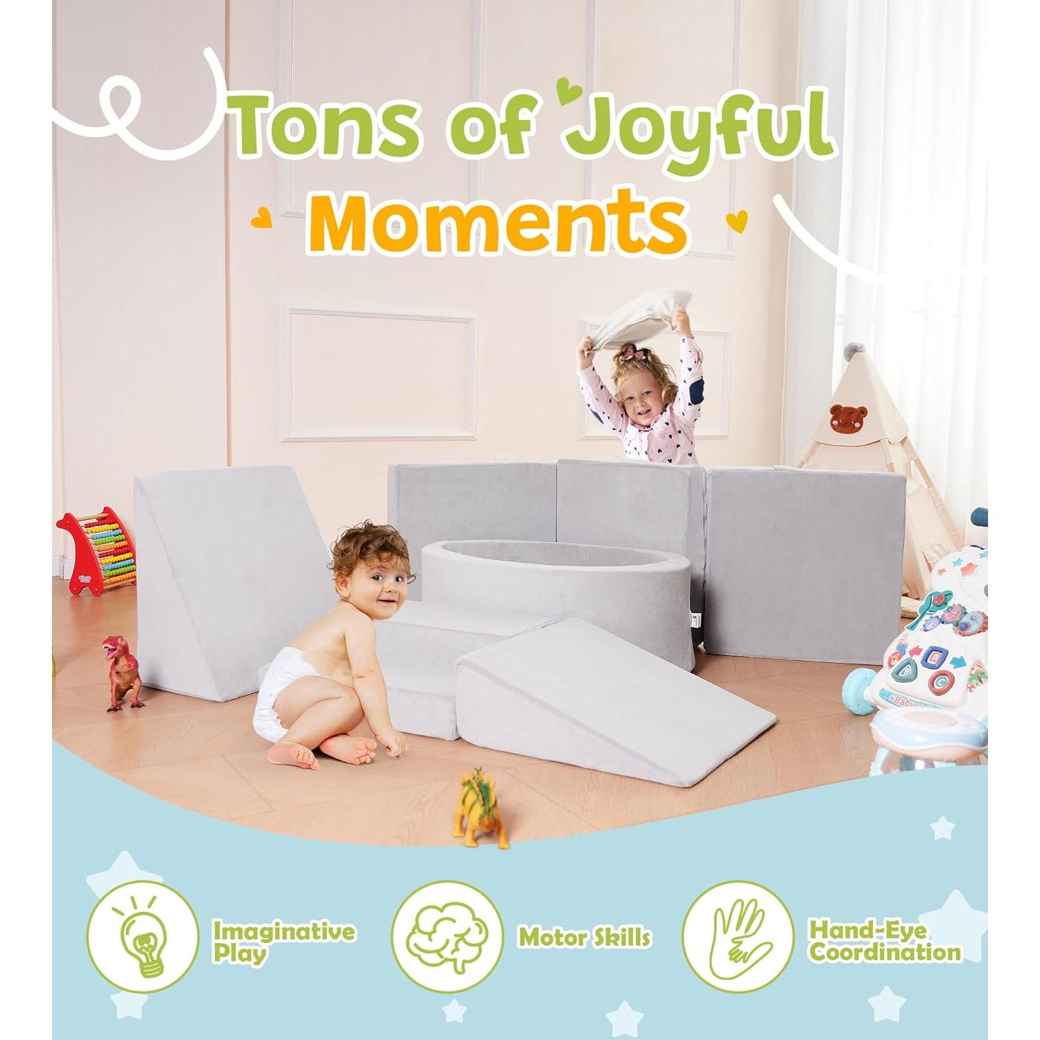 Conjunto de Juego Suave Elftopia con Bloques de Escalada y Piscina de Pelotas - Gris