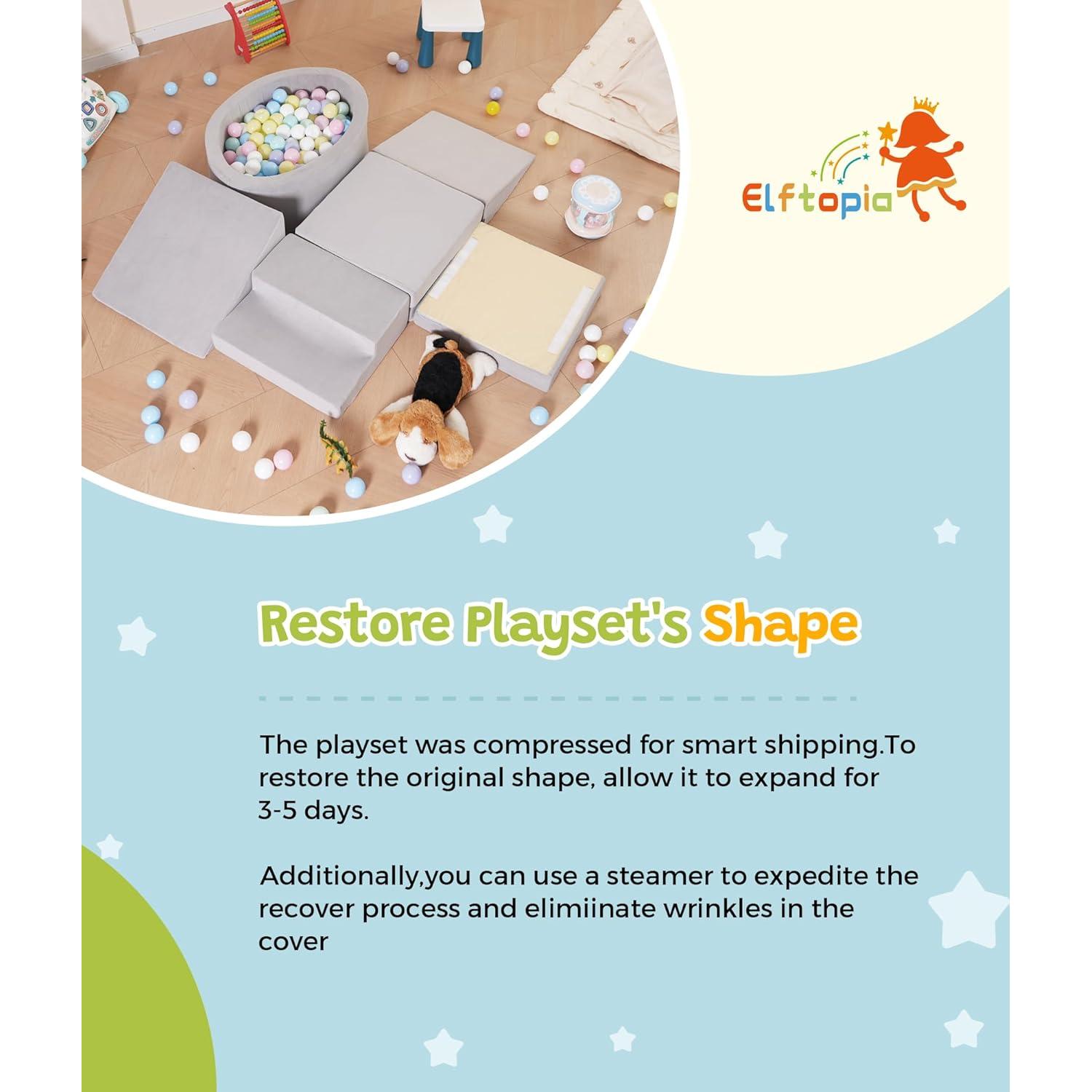 Conjunto de Juego Suave Elftopia con Bloques de Escalada y Piscina de Pelotas - Gris