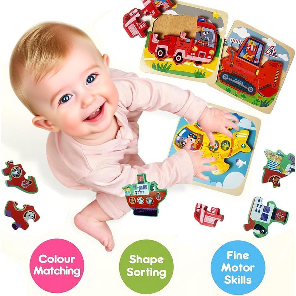 Rompecabezas de Madera Zynofex para Niños 3-4 Años Vehículos