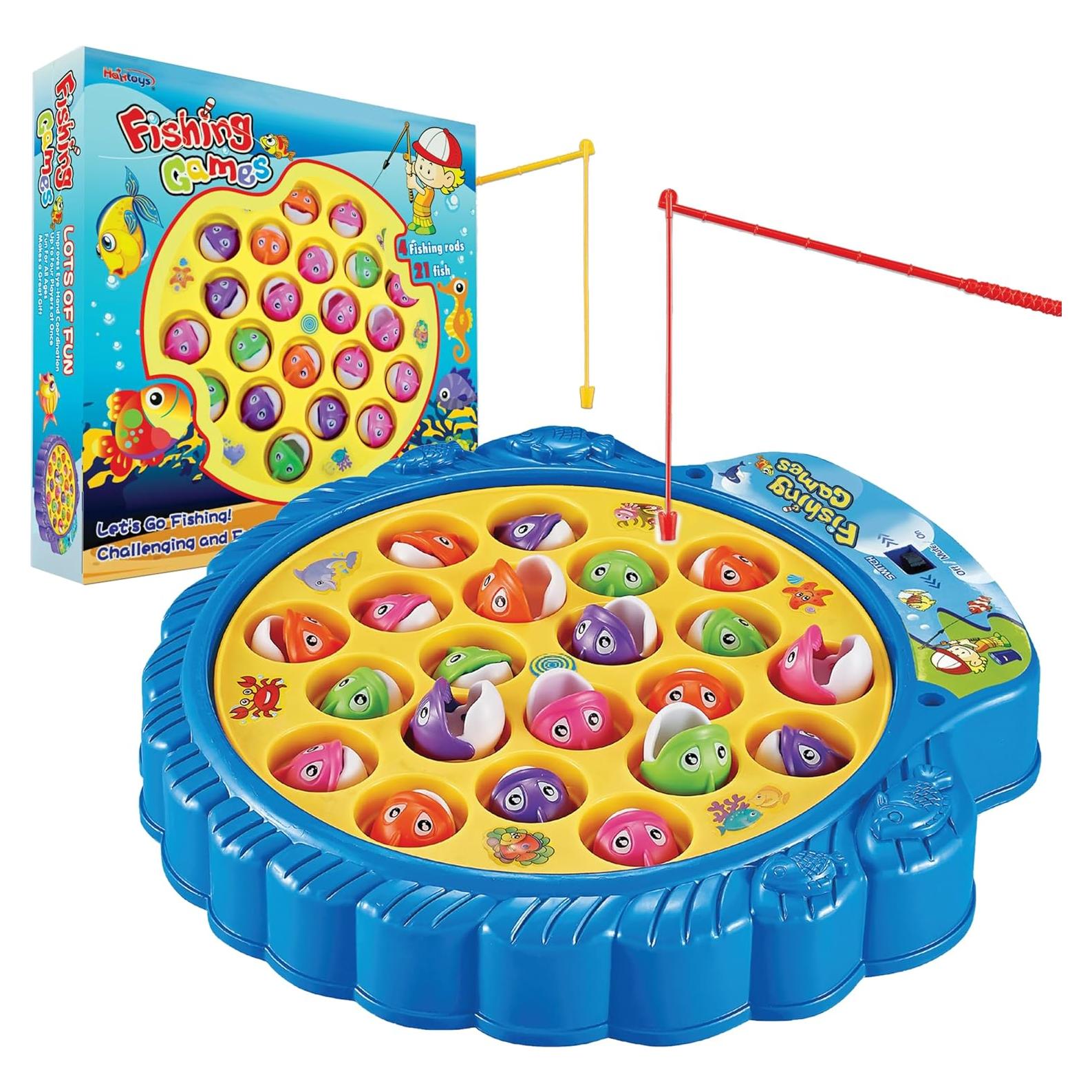 Juego de Pesca Haktoys Rotatorio para Niños - 21 Peces y 4 Cañas