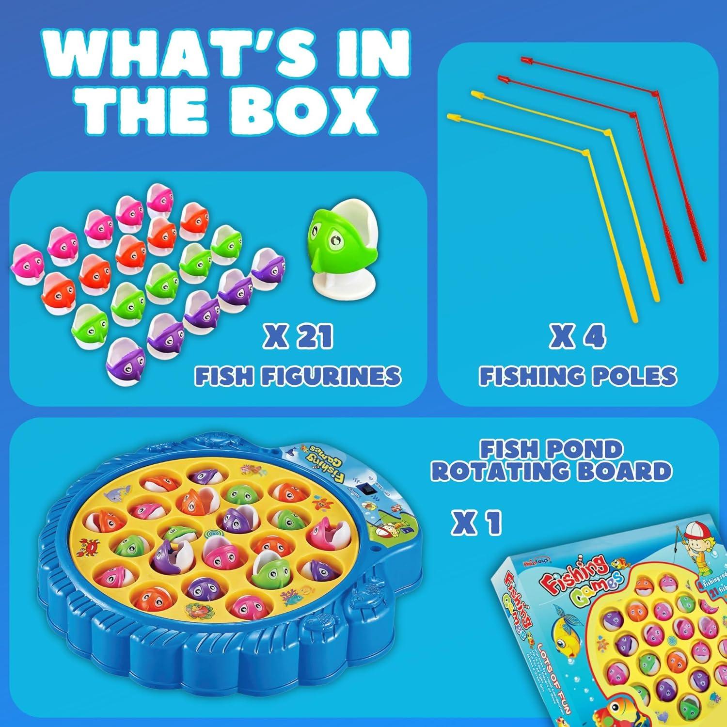 Juego de Pesca Haktoys Rotatorio para Niños - 21 Peces y 4 Cañas