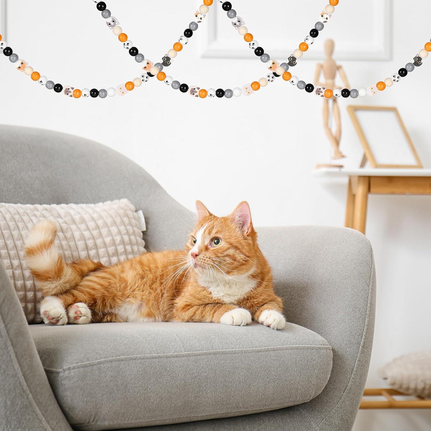 Waydress 200 Perlas de Madera Redondas Diseño Gato 16mm DIY