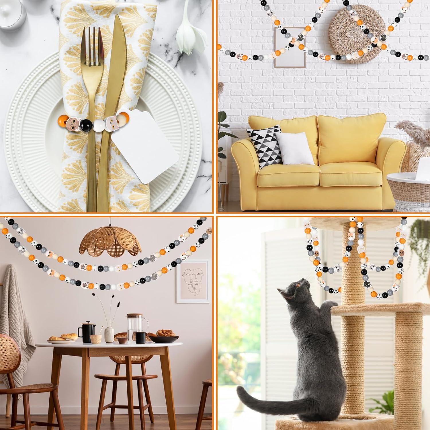 Waydress 200 Perlas de Madera Redondas Diseño Gato 16mm DIY