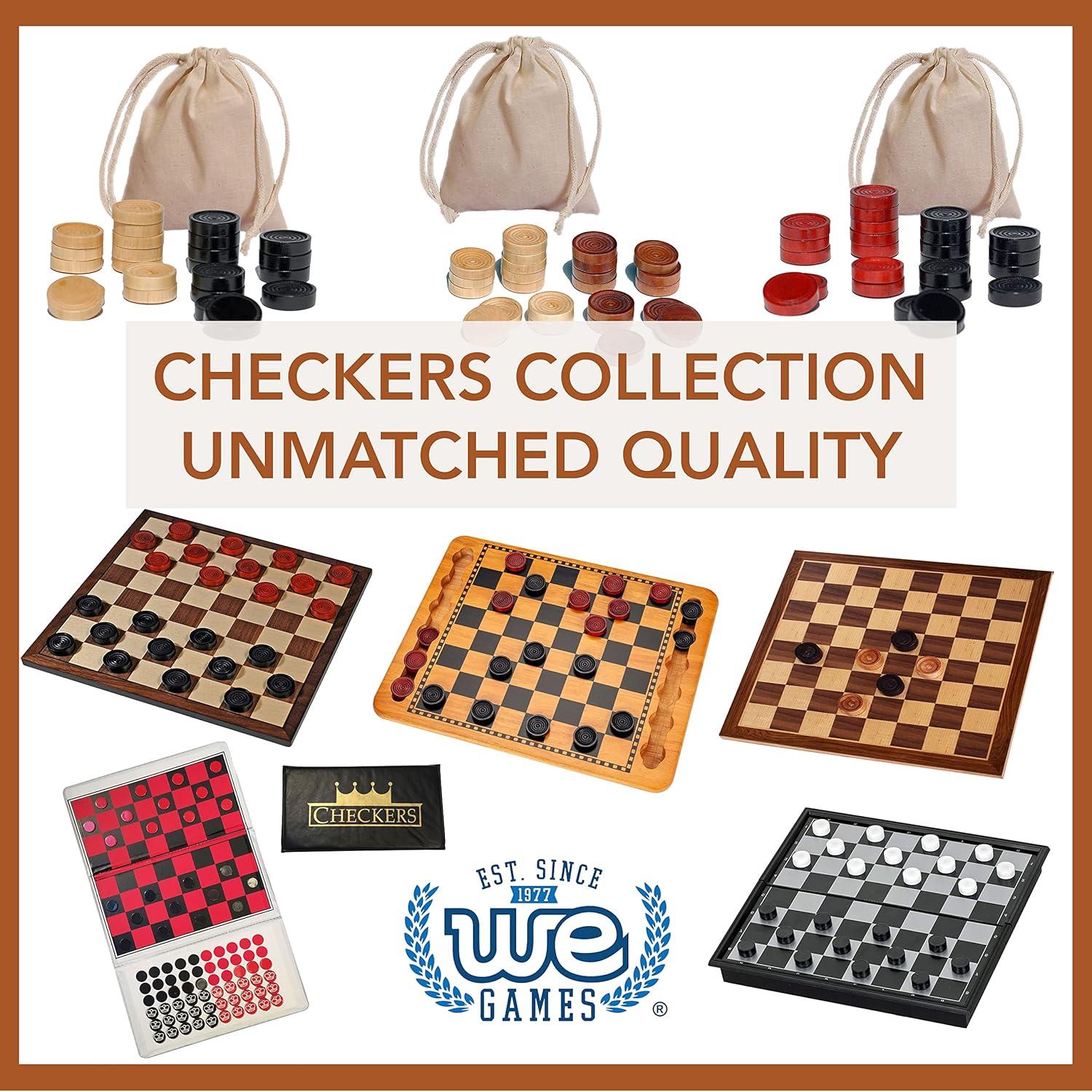 WE Games Wooden Checkers Pieces Only (1.06 inch), Checker Board Game & Backgammon Pieces, 24 Natural and Black Stained Stackable Ridges with a Drawstring Storage Bag, Replacement Game Piece