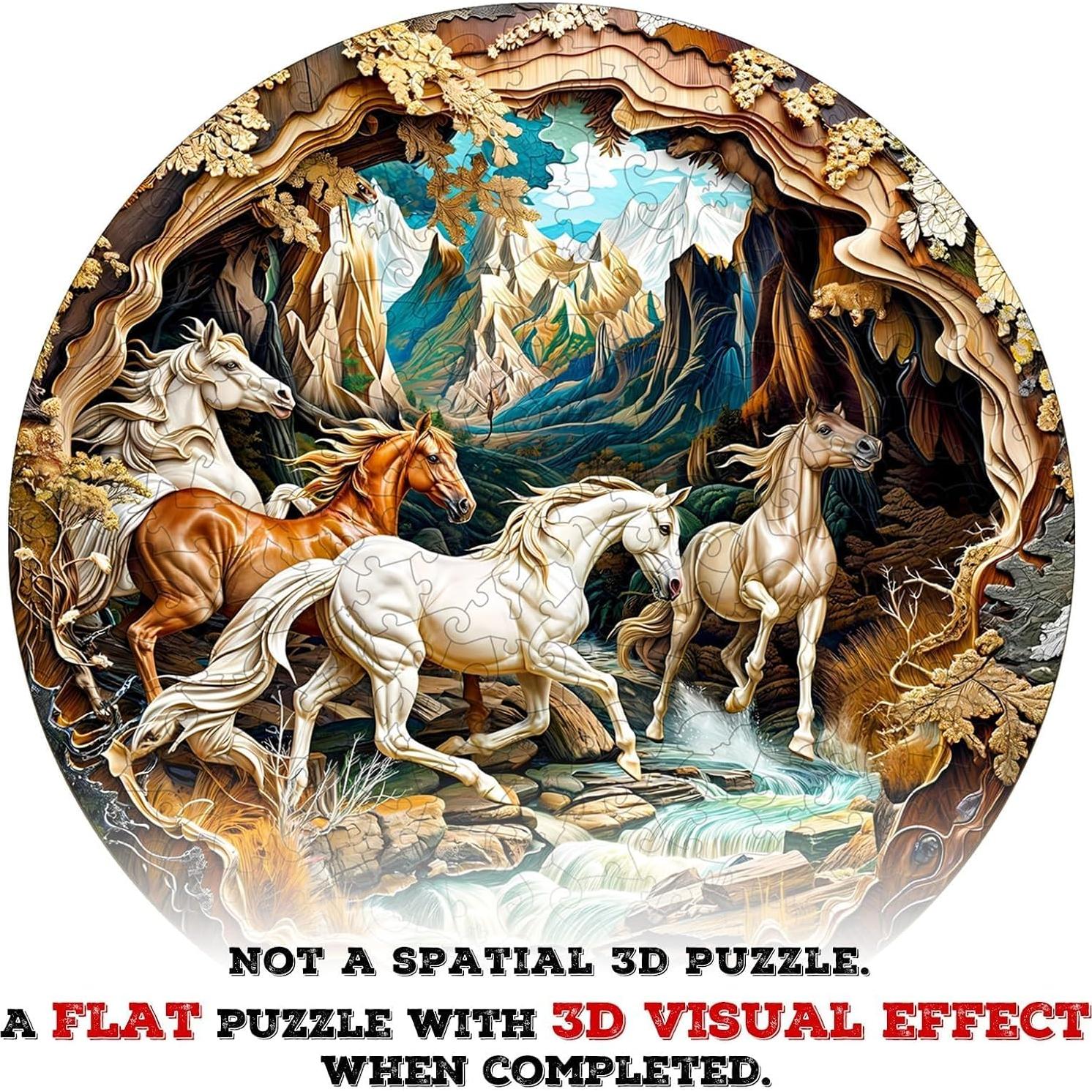 Rompecabezas de Madera 3D Caballos Corriendo Pijesaksa 100 Piezas