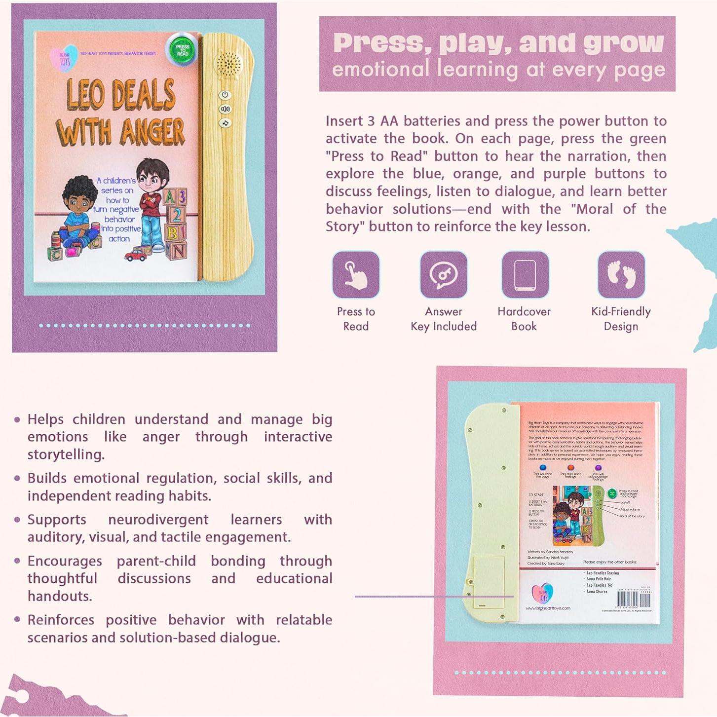 Libro de Sonido Interactivo Big Heart Toys - Leo Trata con la Ira