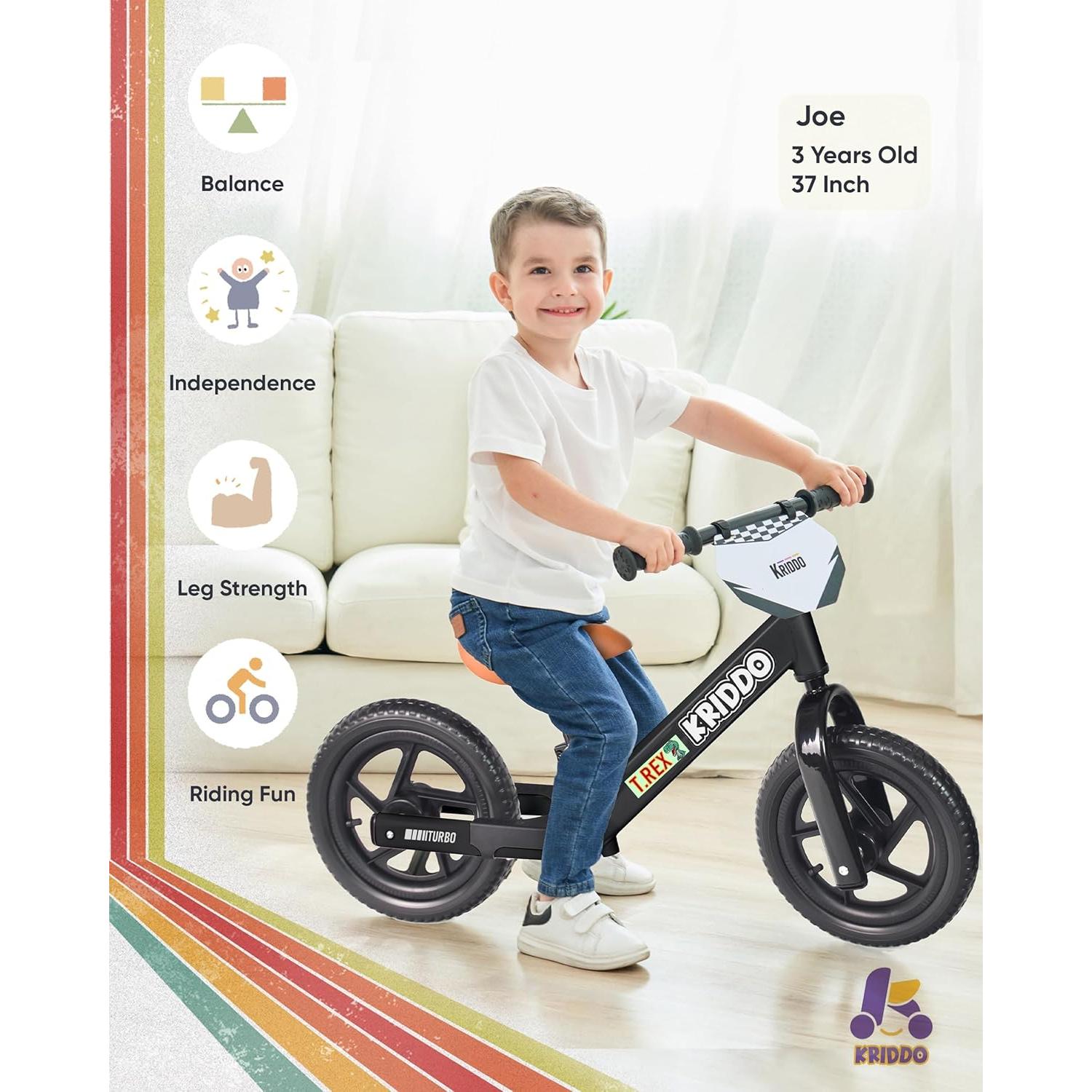 Bicicleta de Equilibrio KRIDDO para Niños 2-5 Años, Negro