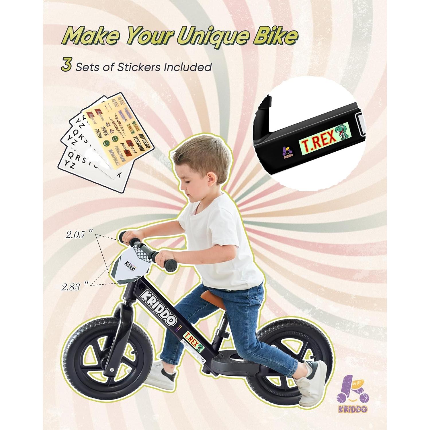 Bicicleta de Equilibrio KRIDDO para Niños 2-5 Años, Negro