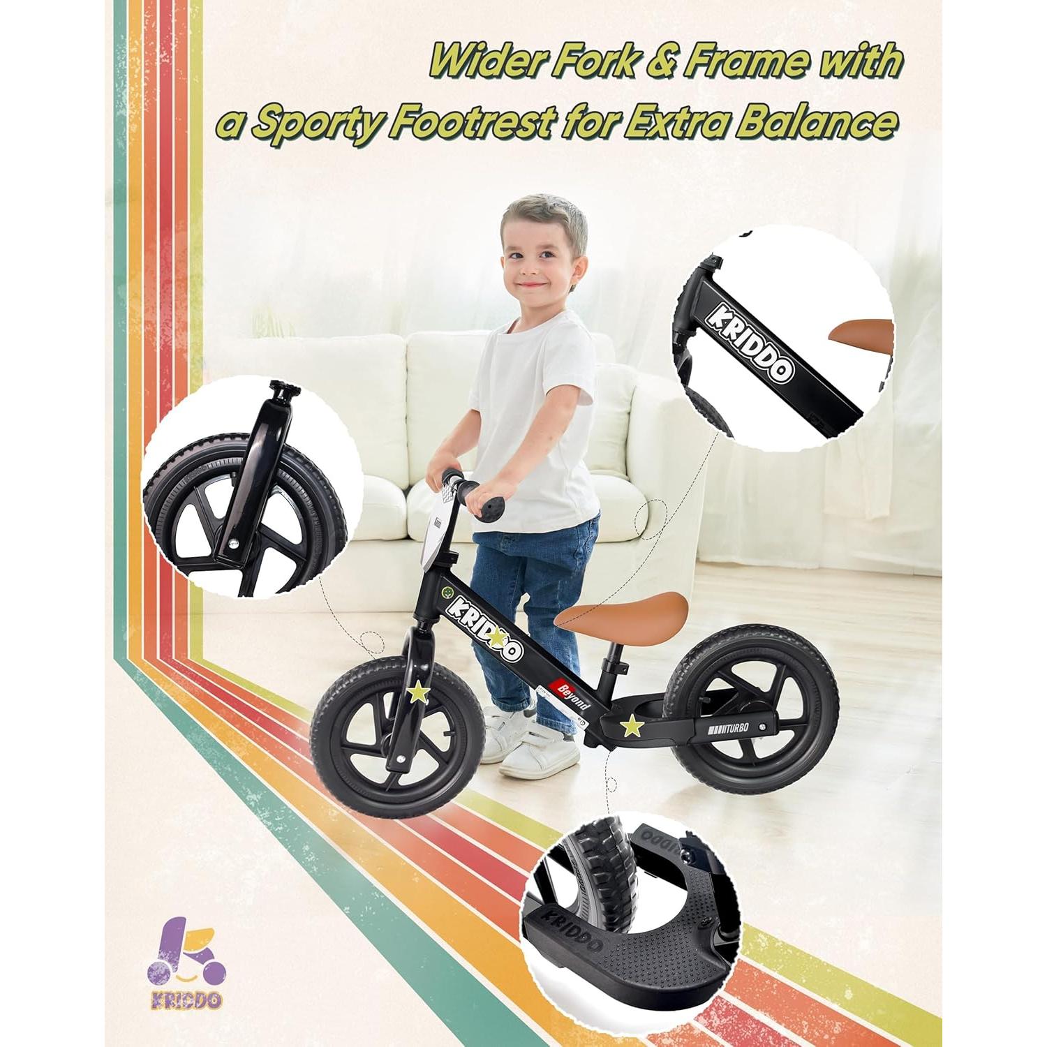 Bicicleta de Equilibrio KRIDDO para Niños 2-5 Años, Negro