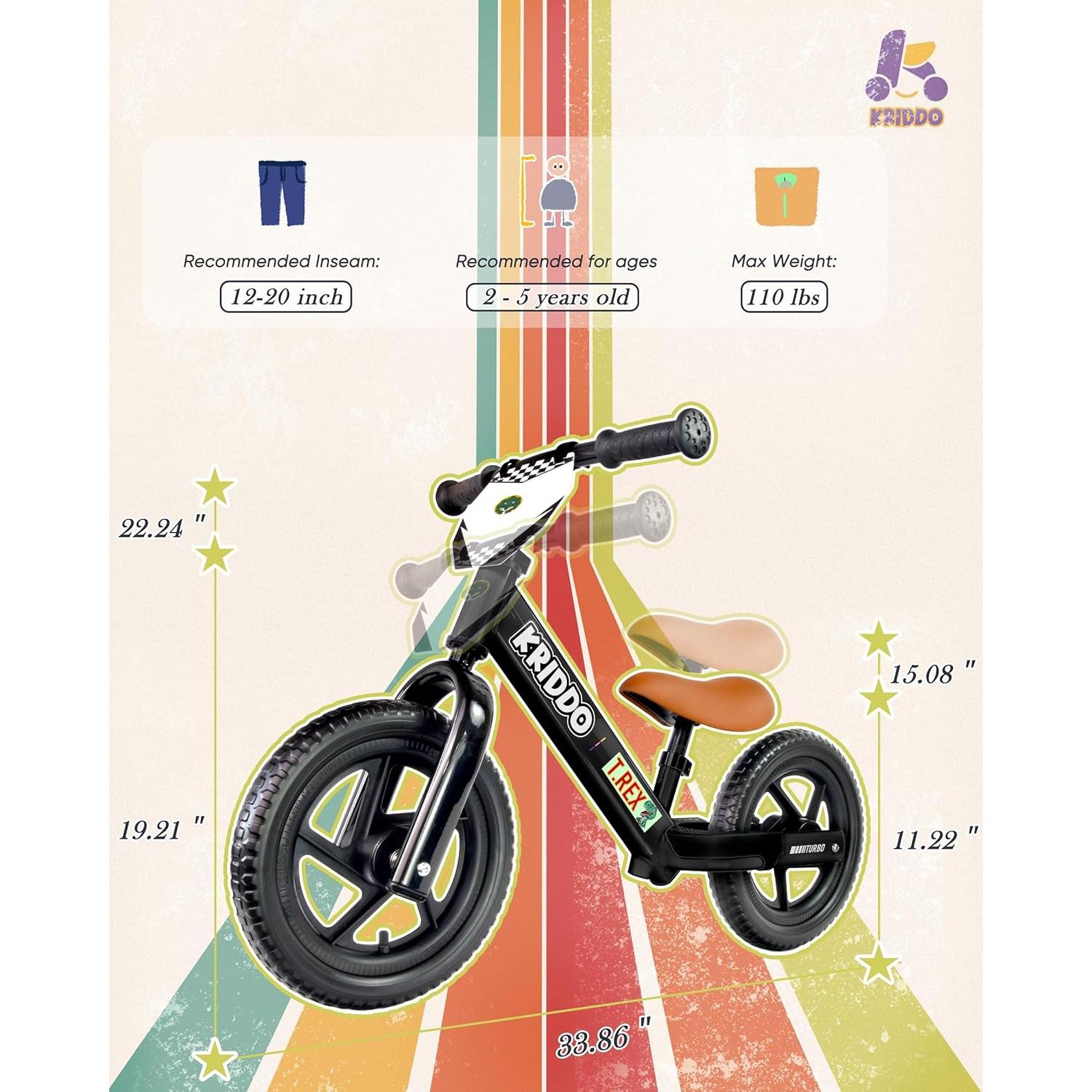 Bicicleta de Equilibrio KRIDDO para Niños 2-5 Años, Negro