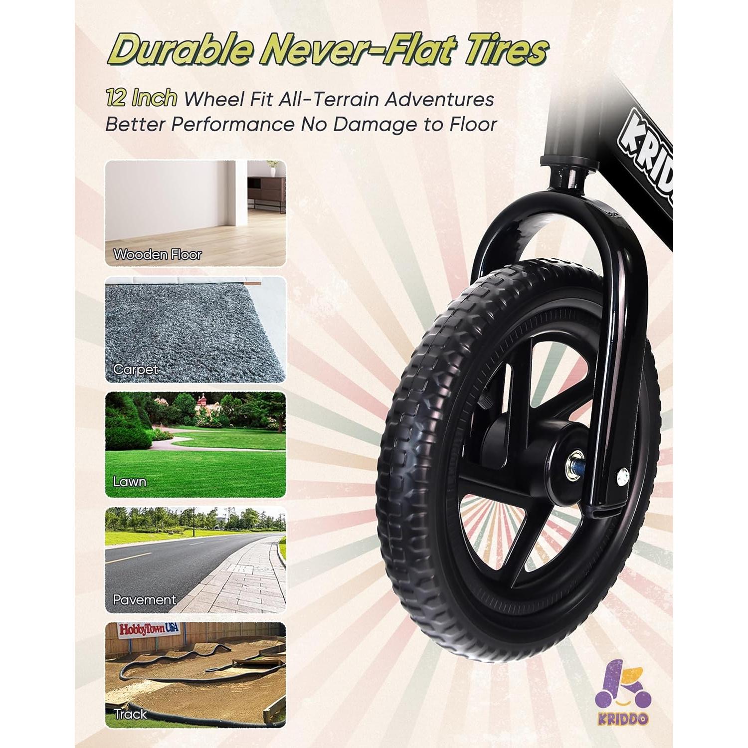 Bicicleta de Equilibrio KRIDDO para Niños 2-5 Años, Negro