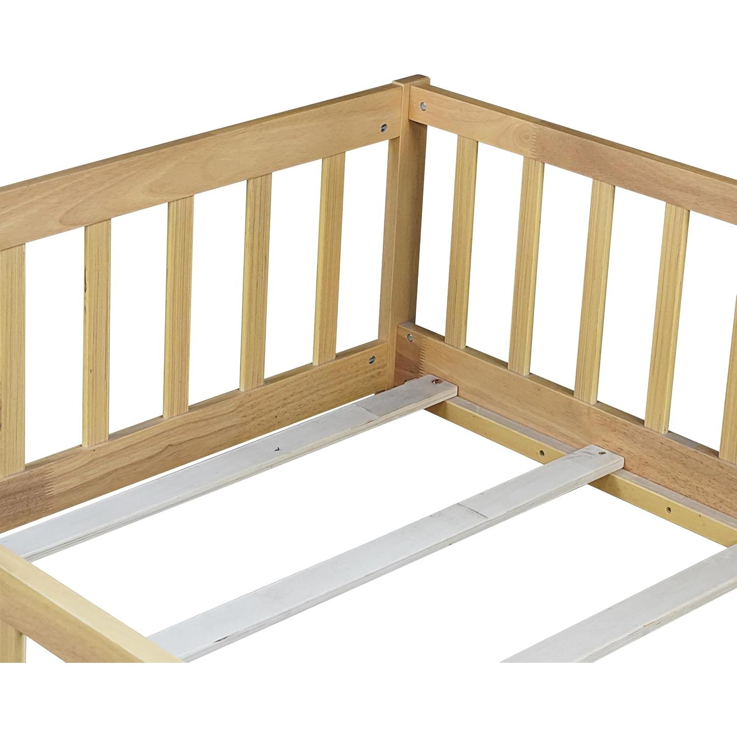 Cama de Piso Twin Bellemave de Madera con Barandillas Natural