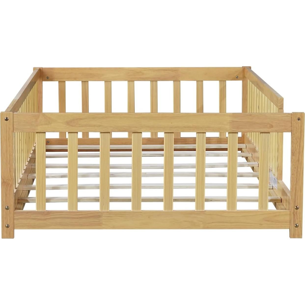 Cama de Piso Twin Bellemave de Madera con Barandillas Natural