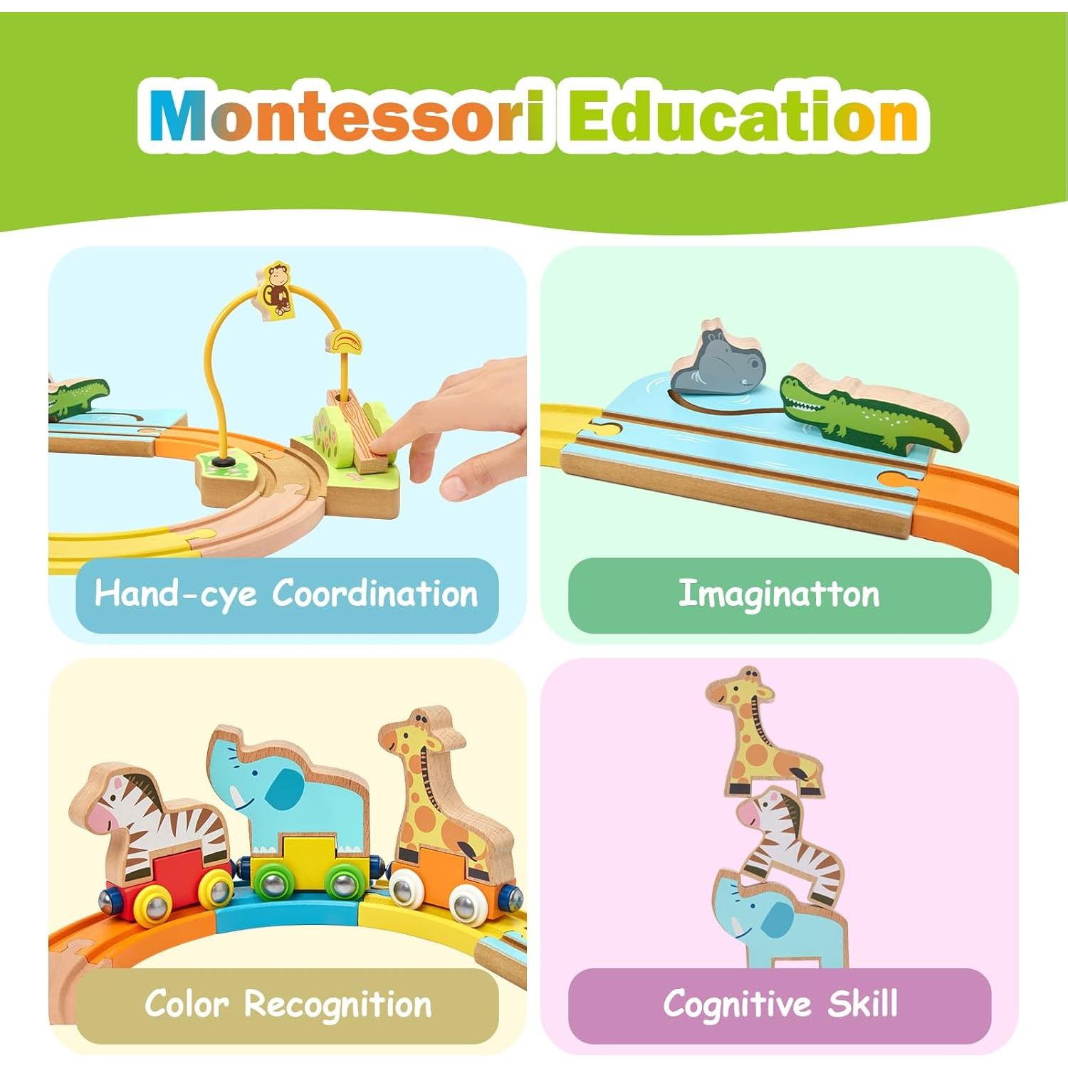 Juego de Tren de Madera GIRAVO con Animales - 36 meses+