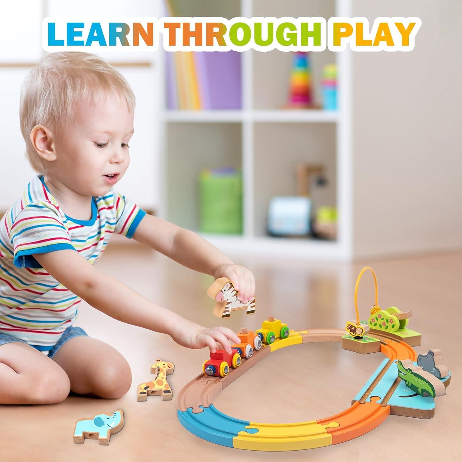 Juego de Tren de Madera GIRAVO con Animales - 36 meses+