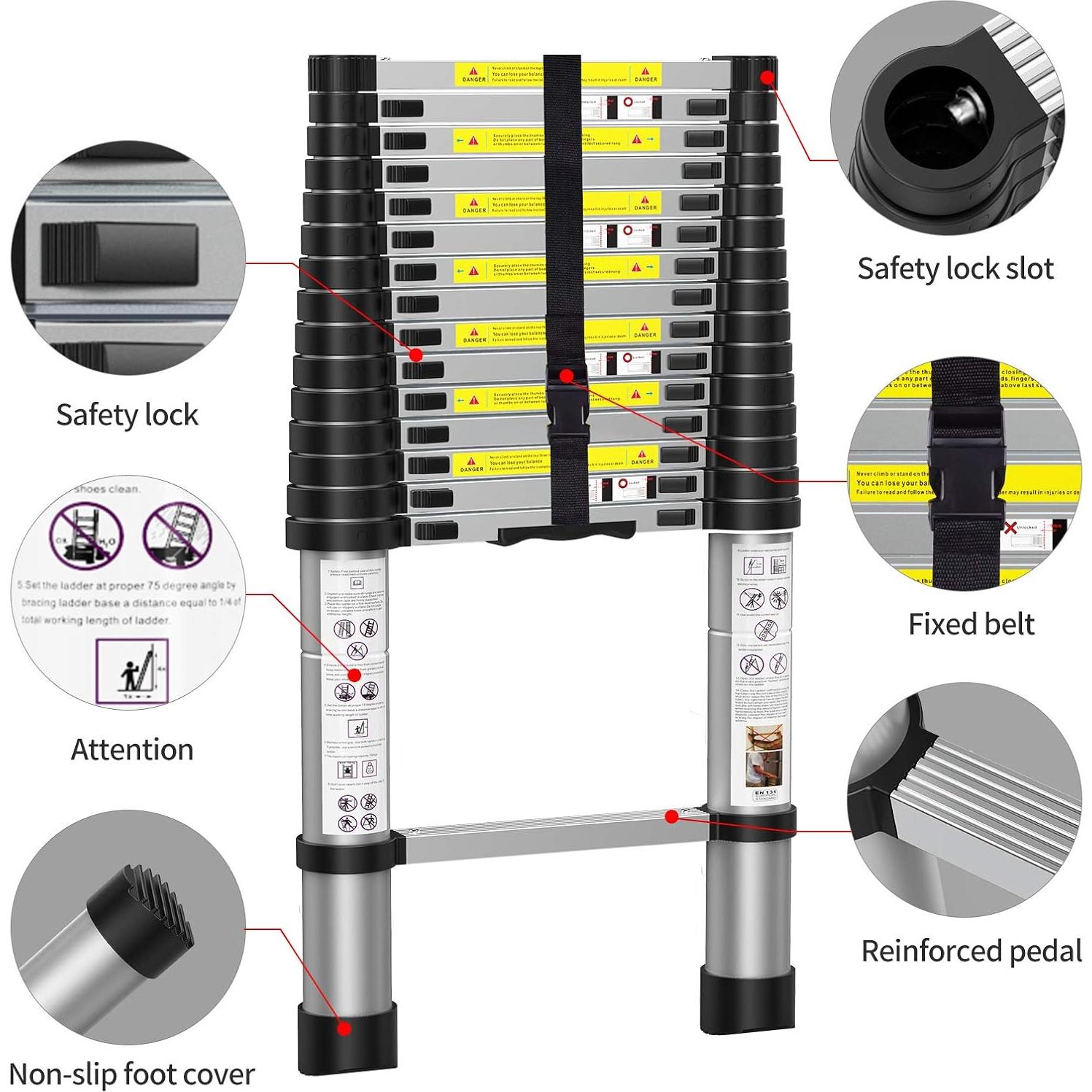 Escalera Telescópica BOWEITI 4.72m Aluminio con Bolsa