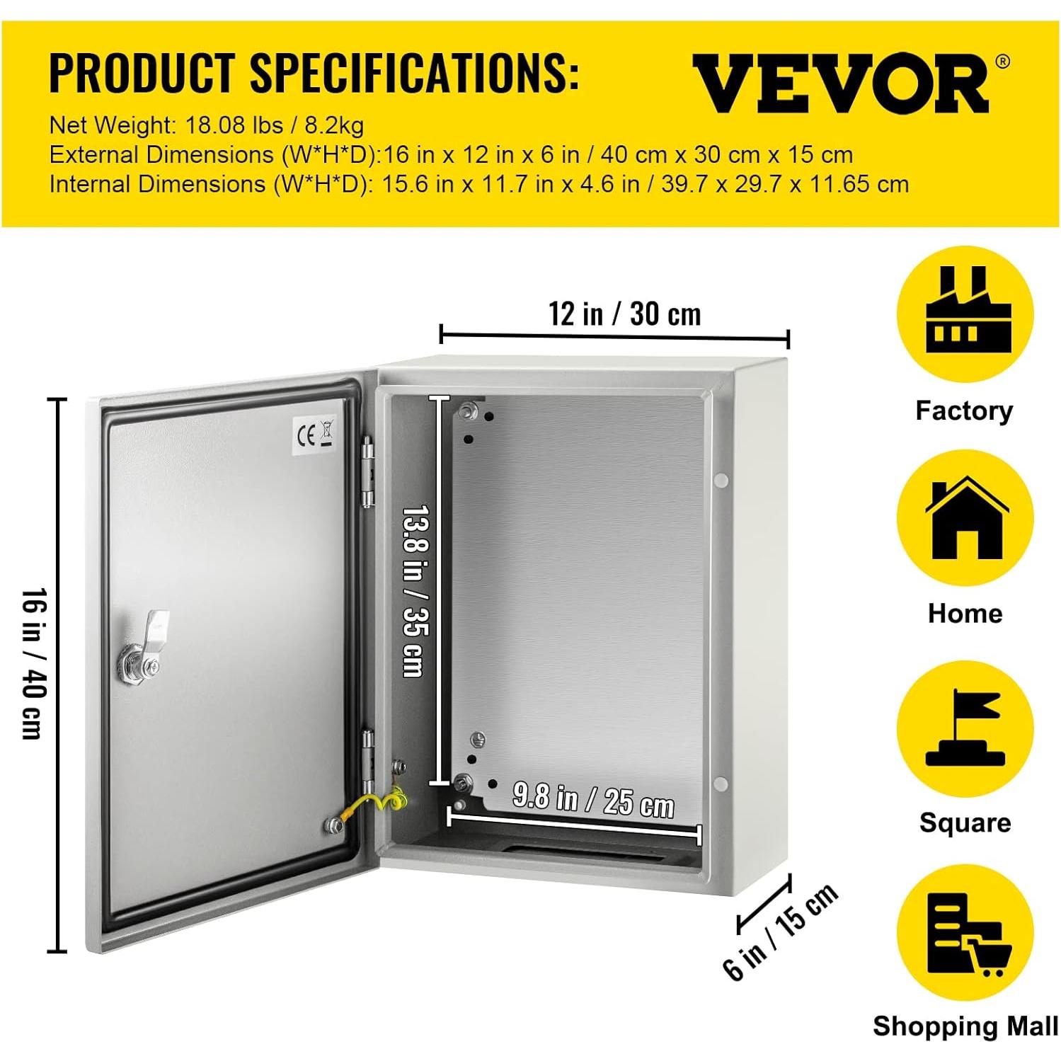 Caja de Enclosure Eléctrica VEVOR 40.64x30.48x15.24 cm IP66