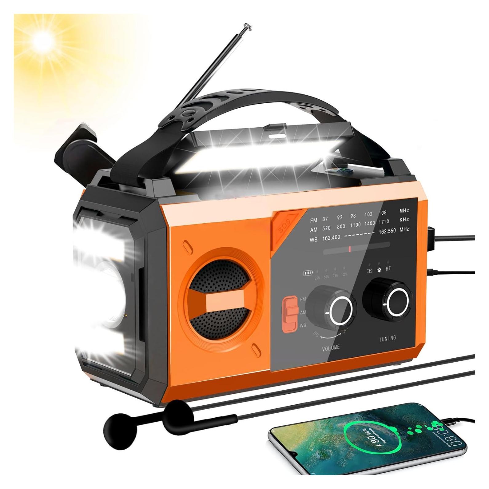 Radio de Emergencia Solar 20000mAh NOAA AM/FM - Naranja