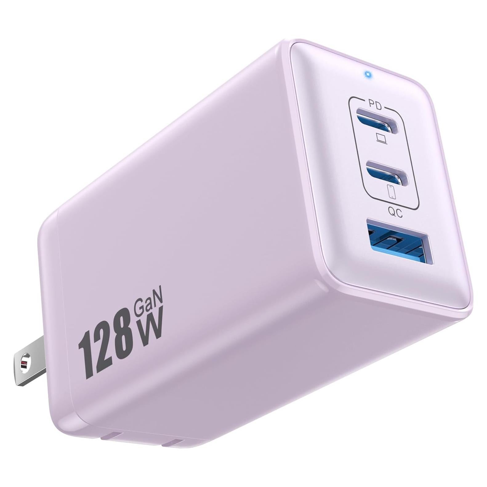 Cargador USB C 128W Pxwaxpy 3 Puertos Rápido Púrpura
