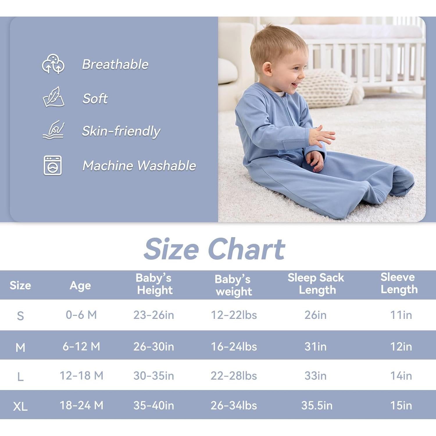 Saco de Sueño para Bebé 0-6 Meses Algodón 0.5 Tog 2 Piezas