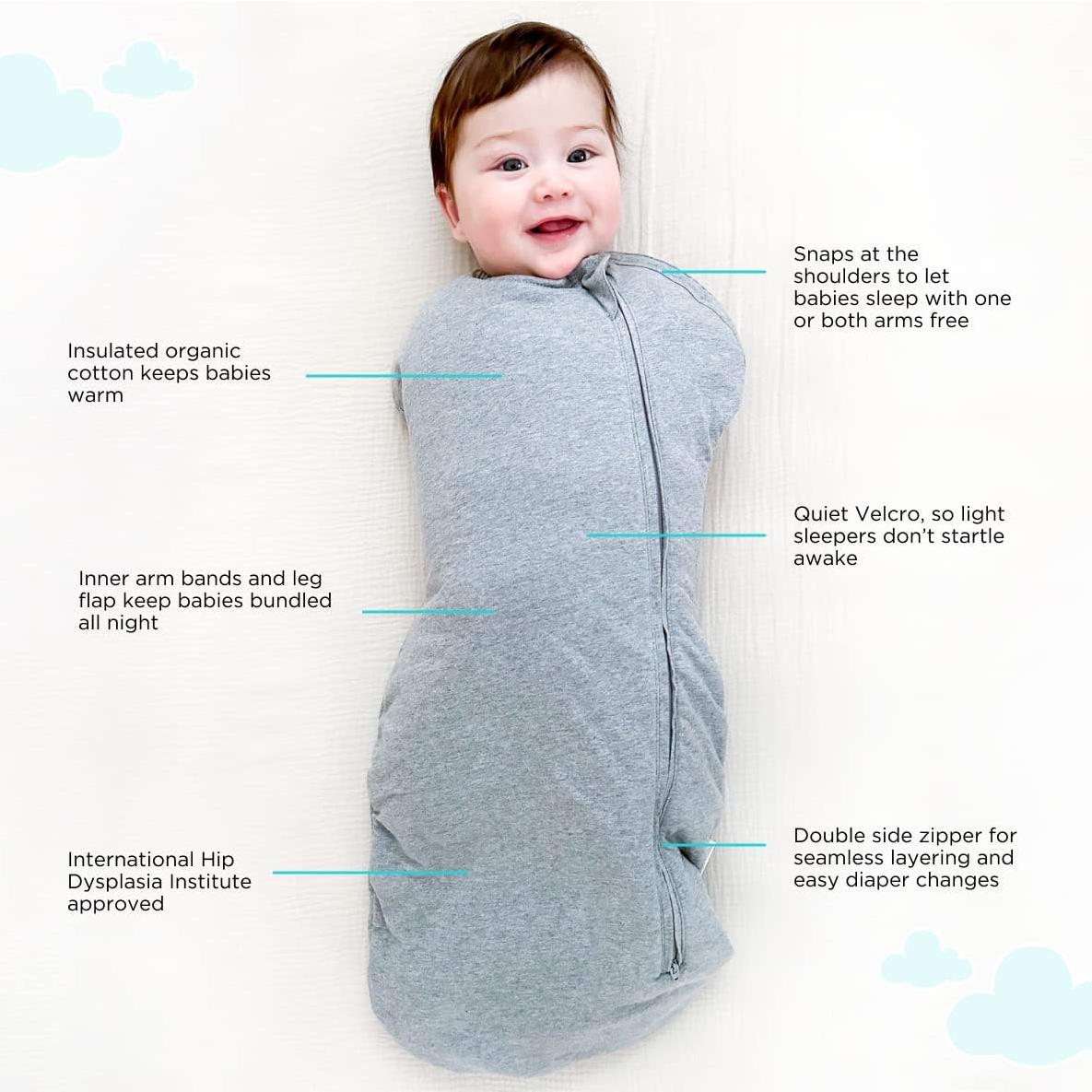 Saco de dormir Sleepea Comforter Happiest Baby - Swaddle 100% Algodón Orgánico - Pequeño Grafito