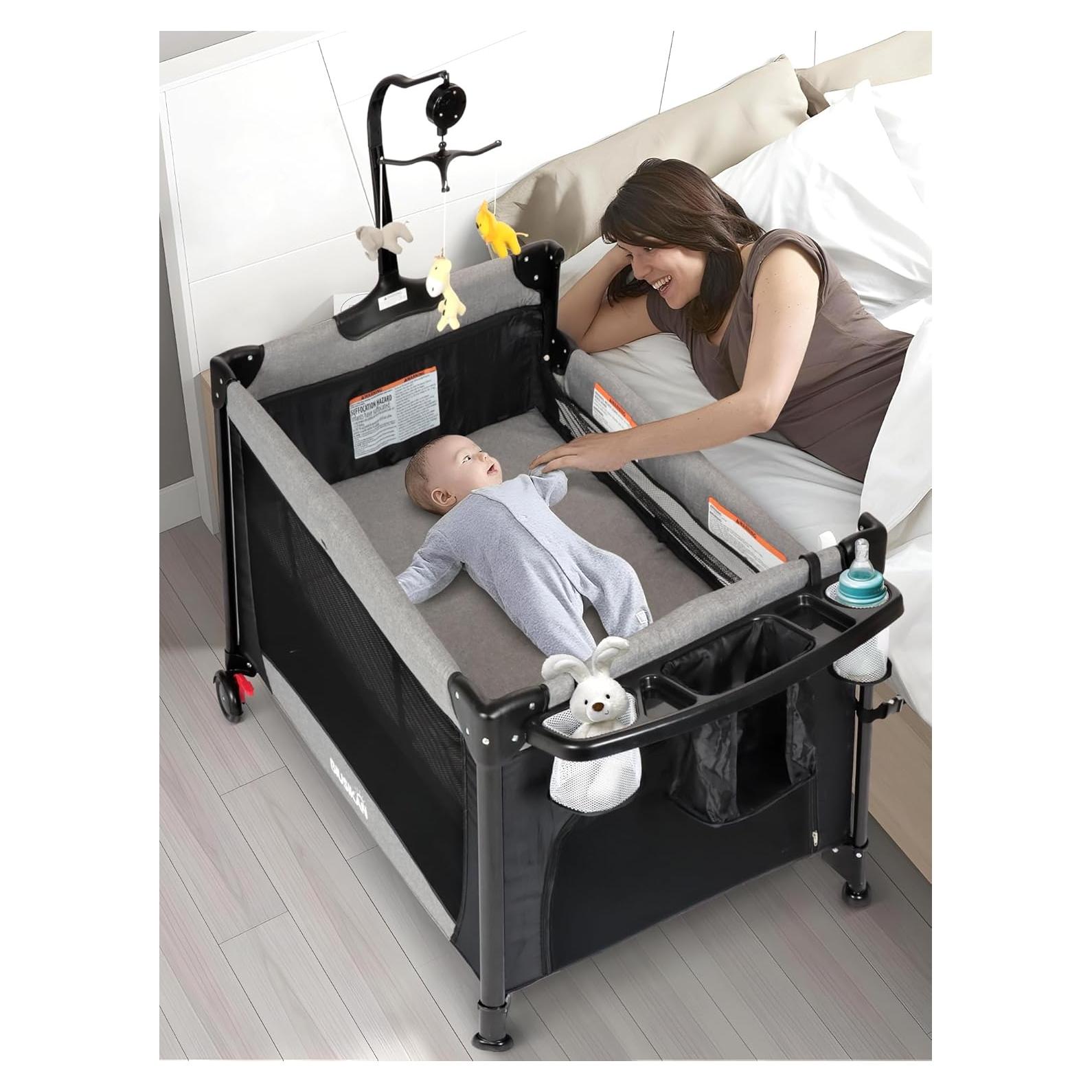 Cuna para Bebé 5 en 1 BIUSIKAN con Cambiador y Red Antimosquitos