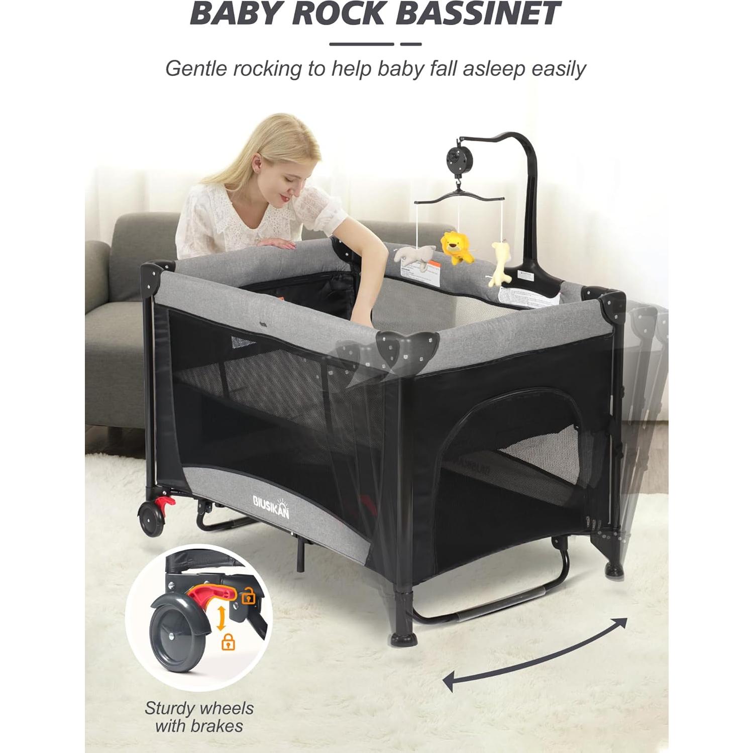 Cuna para Bebé 5 en 1 BIUSIKAN con Cambiador y Red Antimosquitos