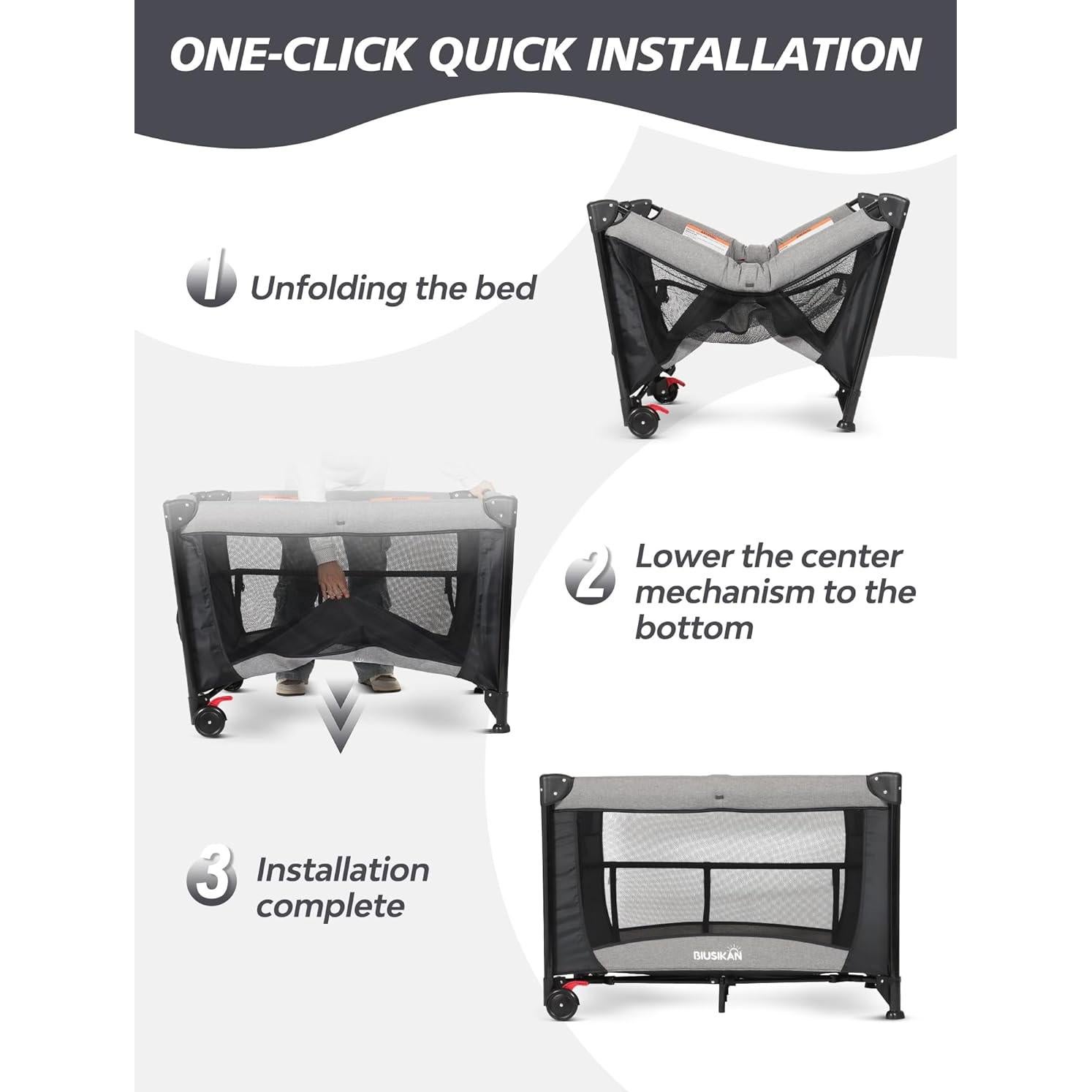Cuna para Bebé 5 en 1 BIUSIKAN con Cambiador y Red Antimosquitos
