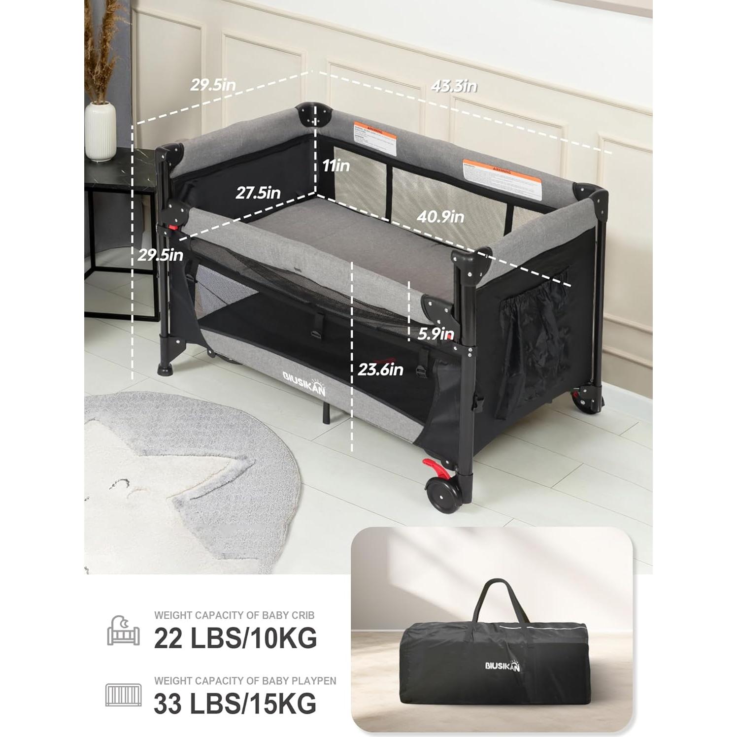 Cuna para Bebé 5 en 1 BIUSIKAN con Cambiador y Red Antimosquitos