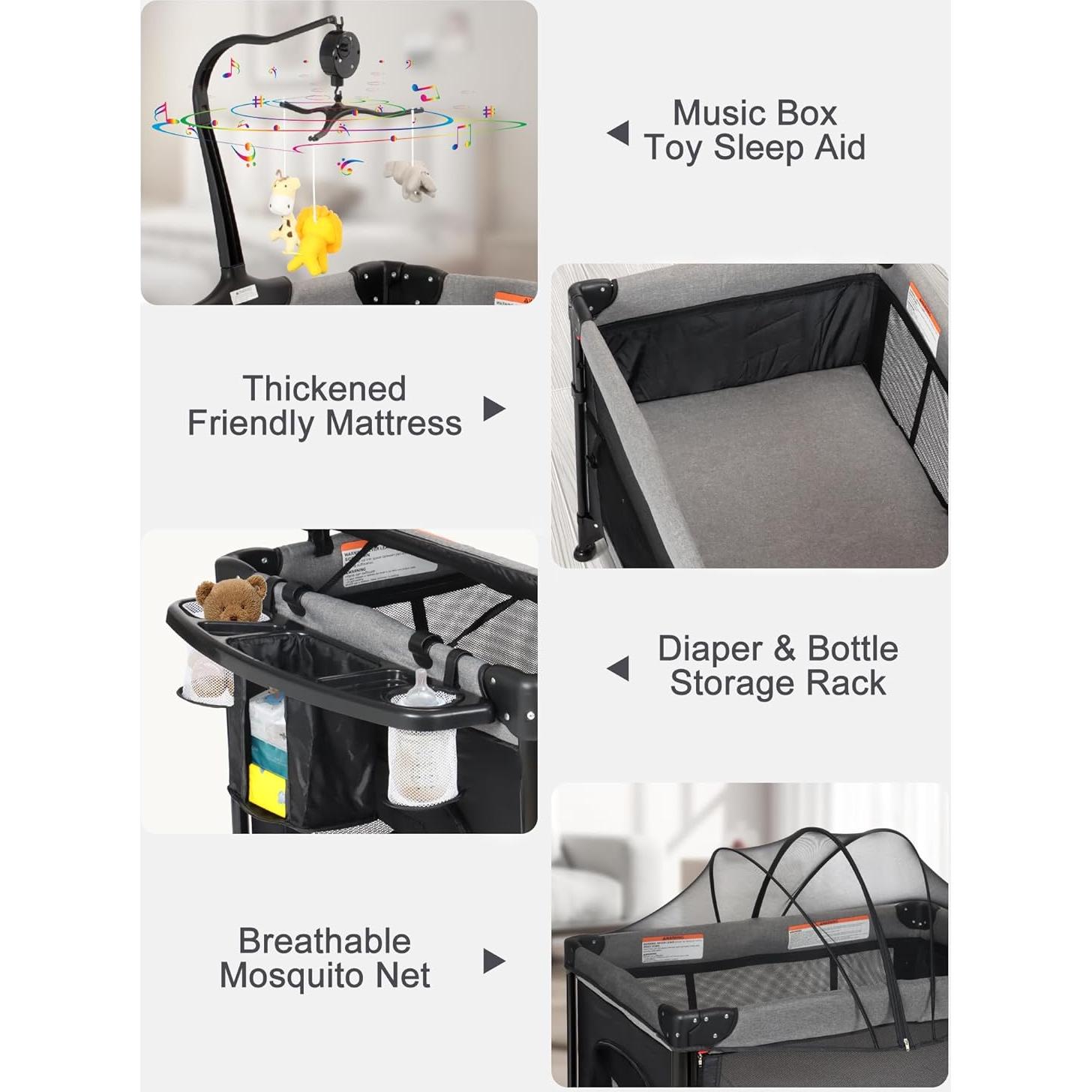 Cuna para Bebé 5 en 1 BIUSIKAN con Cambiador y Red Antimosquitos