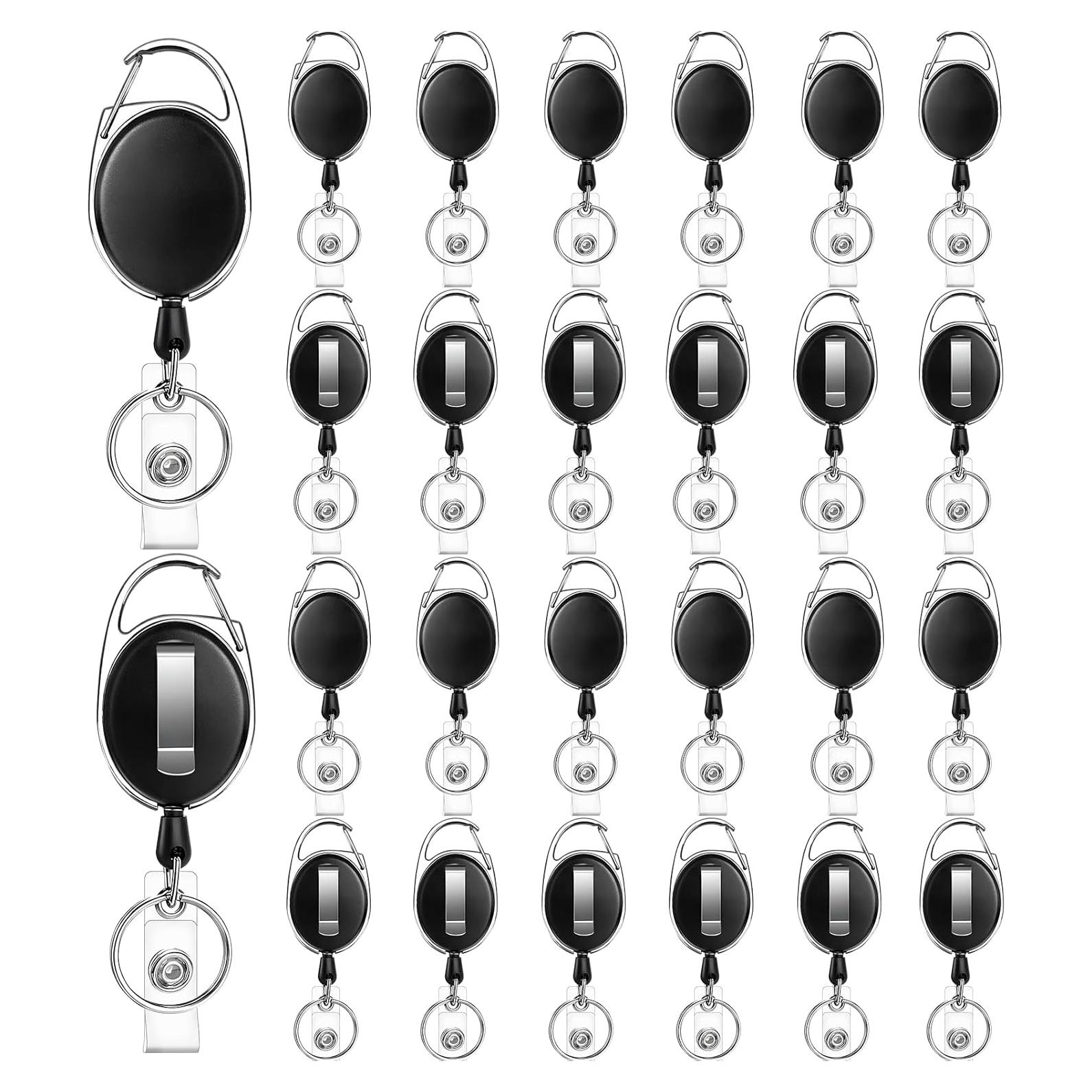 24 Pcs Carrete de Insignia JEFURE Clip Retráctil Negro