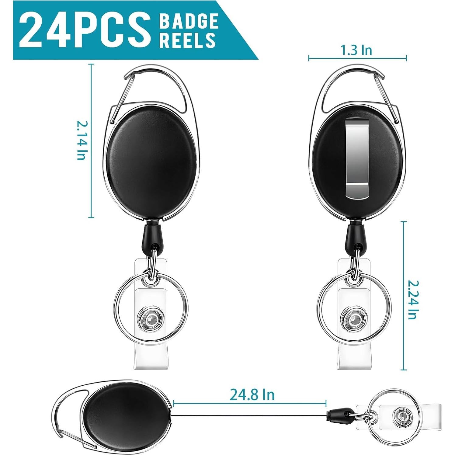 24 Pcs Carrete de Insignia JEFURE Clip Retráctil Negro