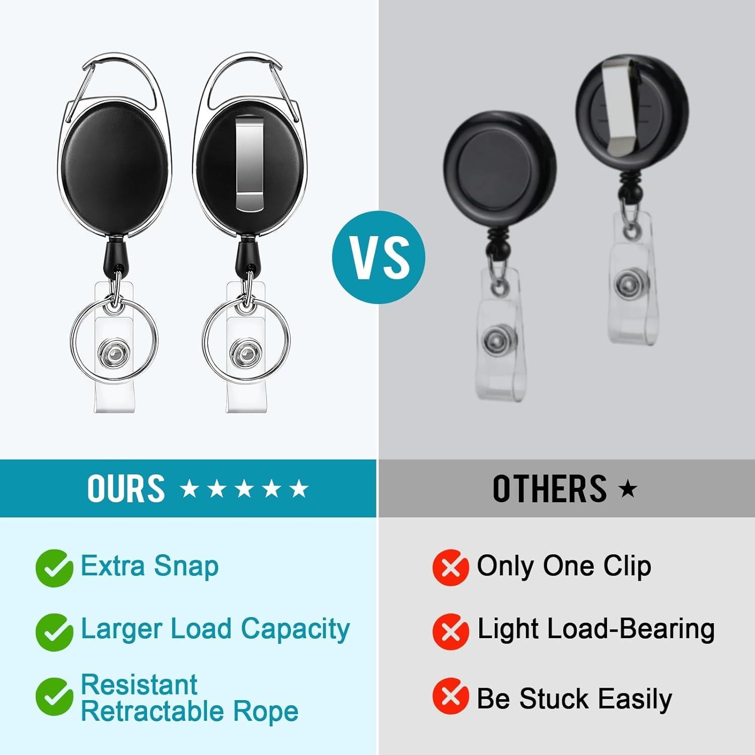 24 Pcs Carrete de Insignia JEFURE Clip Retráctil Negro