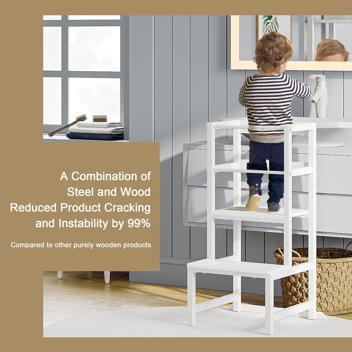 Escalera de Cocina Ajustable INNOD para Niños Pequeños - Blanco