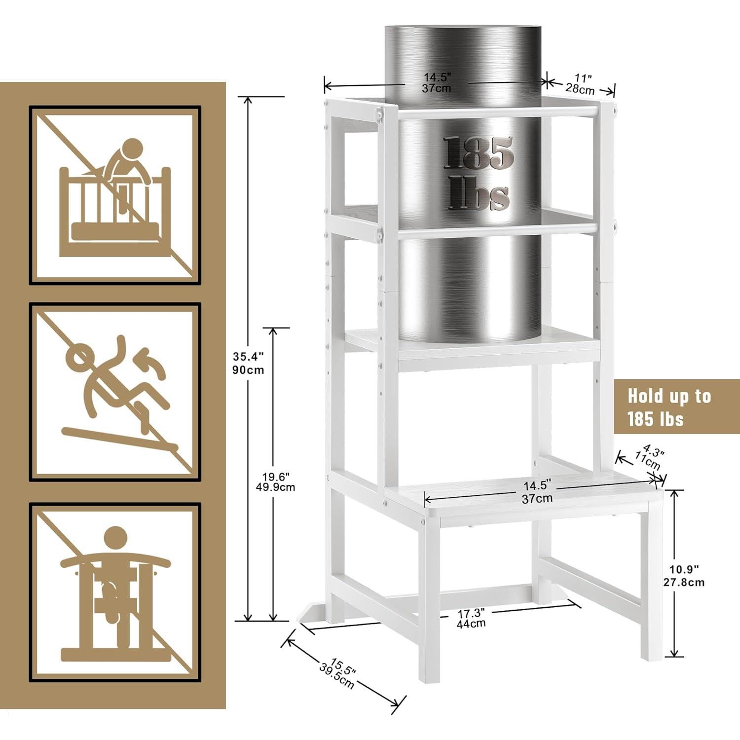 Escalera de Cocina Ajustable INNOD para Niños Pequeños - Blanco