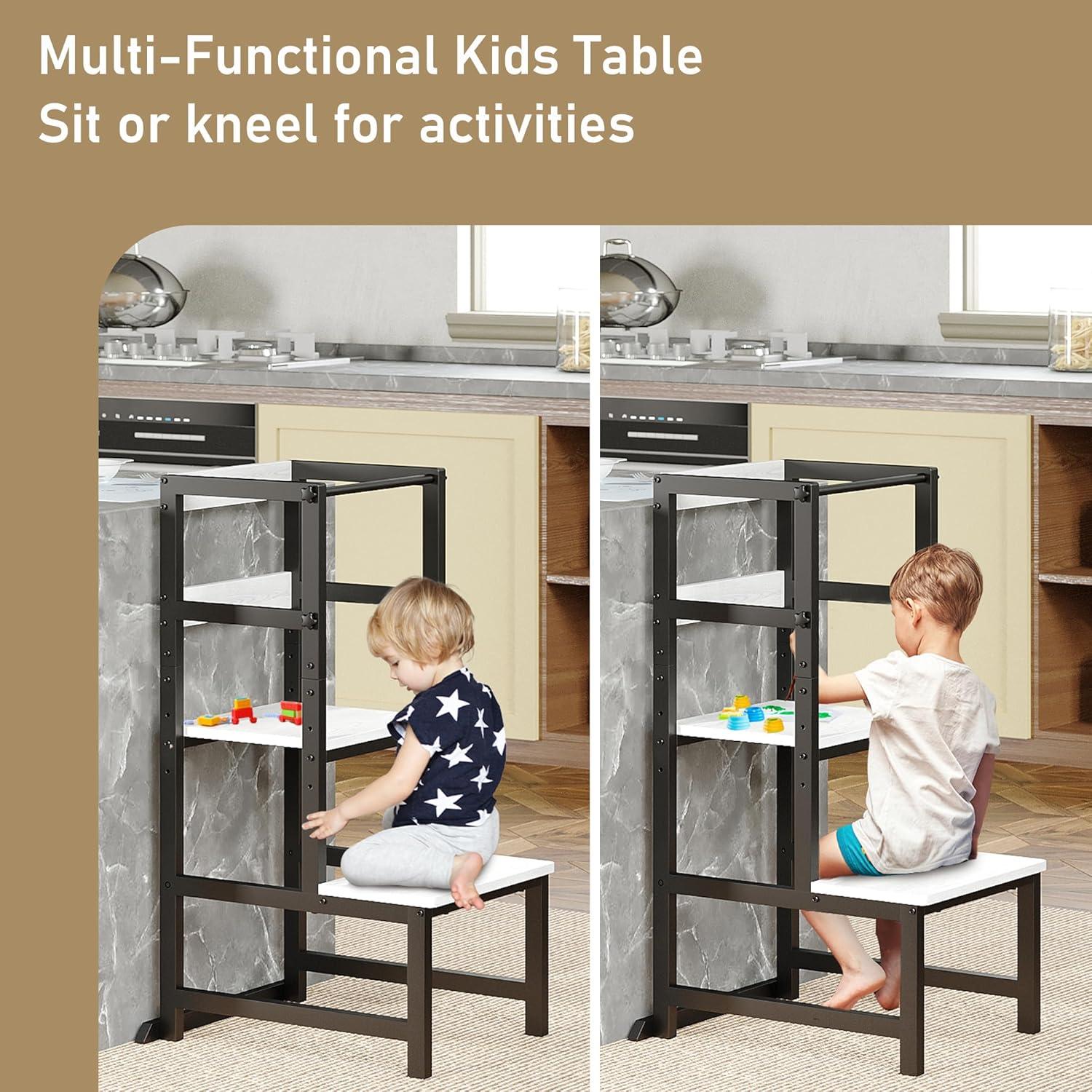 Escalera de Cocina Ajustable INNOD para Niños Pequeños - Blanco