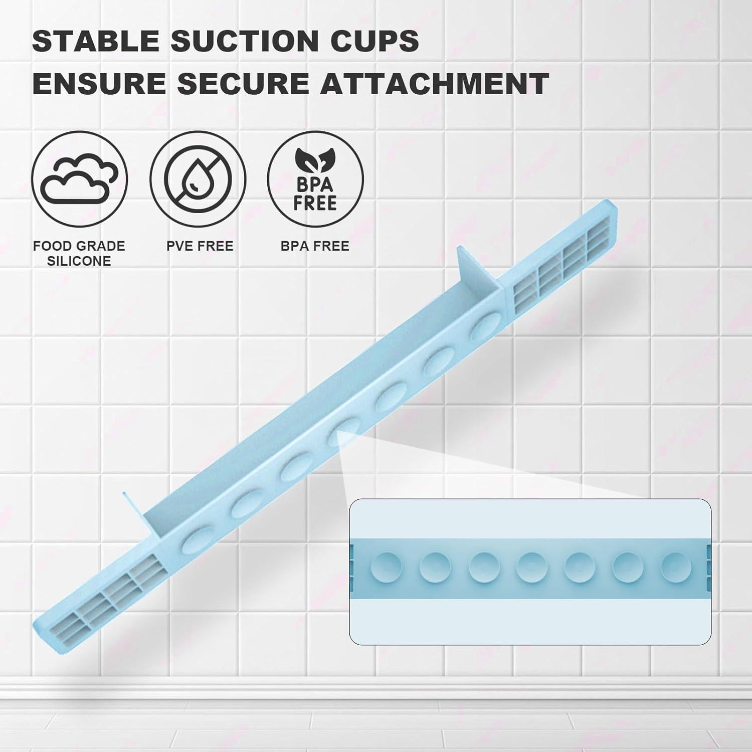 Bathtub Splash Guard for Kids – 29.5 Inch Silicone Water Guard with Suction Cups, Flat Surface Bath Toy Holder Helps Prevent Splashes and Messy Floors (Baby Blue, 29.5 inch)