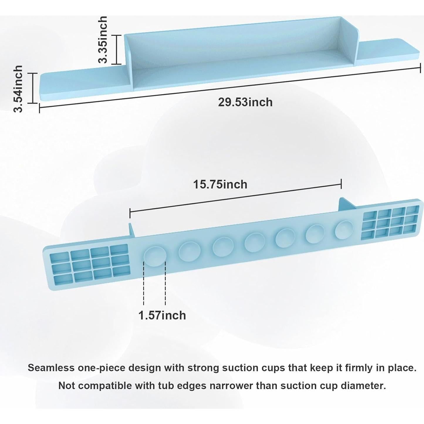 Bathtub Splash Guard for Kids – 29.5 Inch Silicone Water Guard with Suction Cups, Flat Surface Bath Toy Holder Helps Prevent Splashes and Messy Floors (Baby Blue, 29.5 inch)