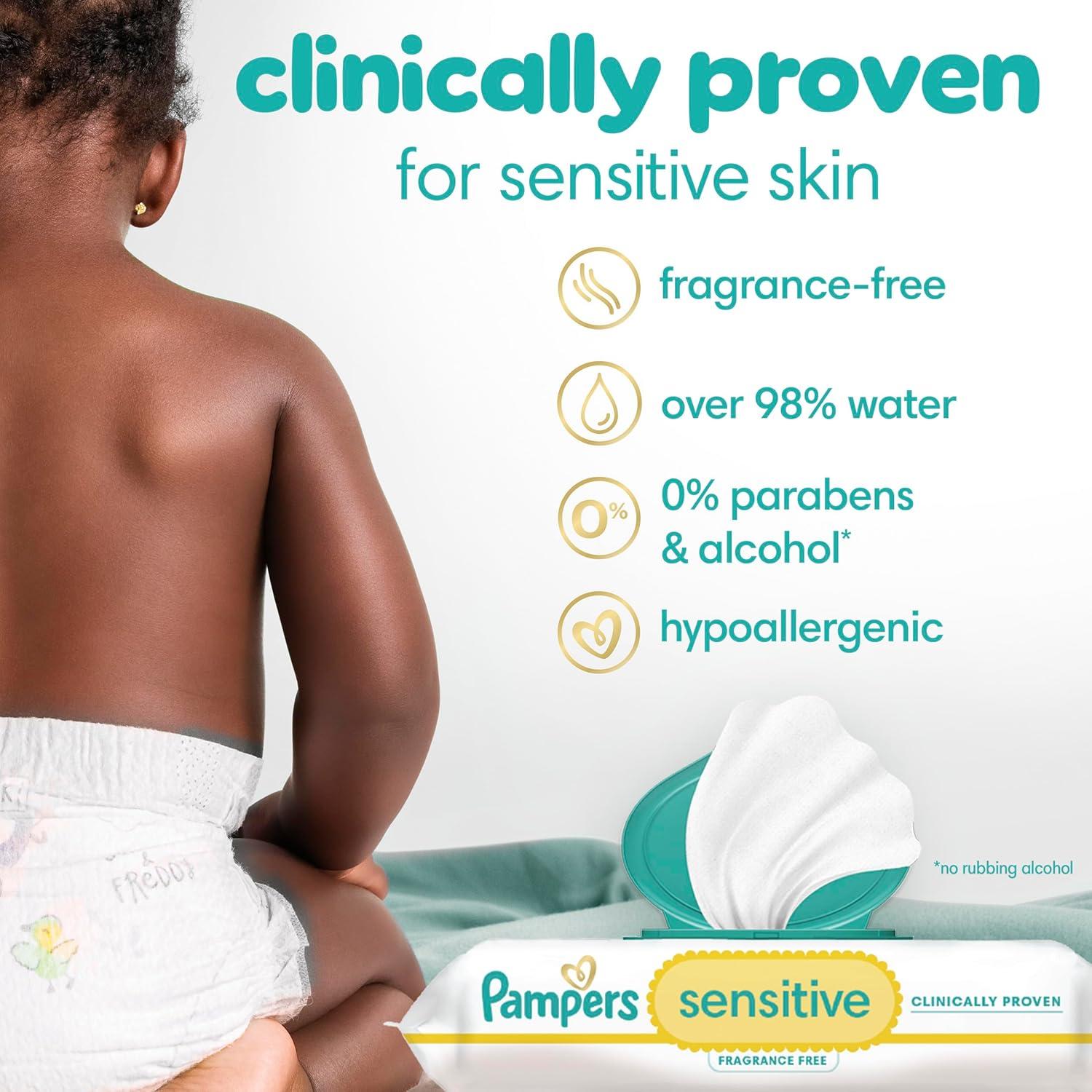 Pampers Sensitive Baby Wipes, Water Based, Hypoallergenic and Unscented, 1 Flip-Top (56 Wipes Total)