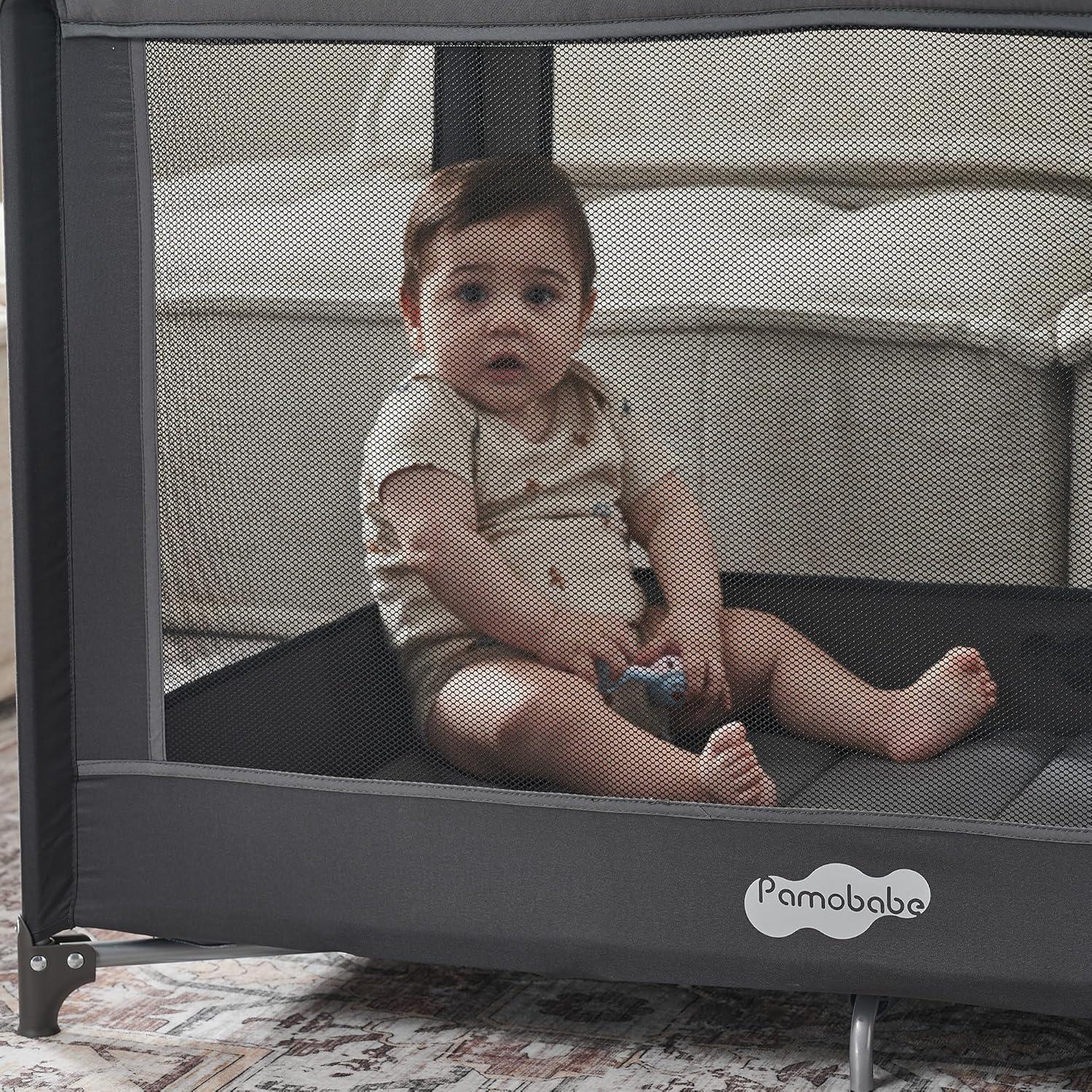 Corralito Plegable Pamo Babe para Bebés Gris Carbón 100x70 cm