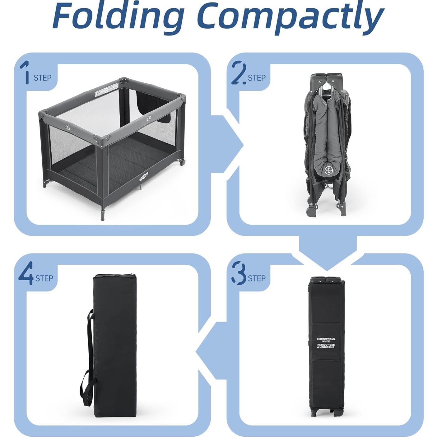 Corralito Plegable Pamo Babe para Bebés Gris Carbón 100x70 cm