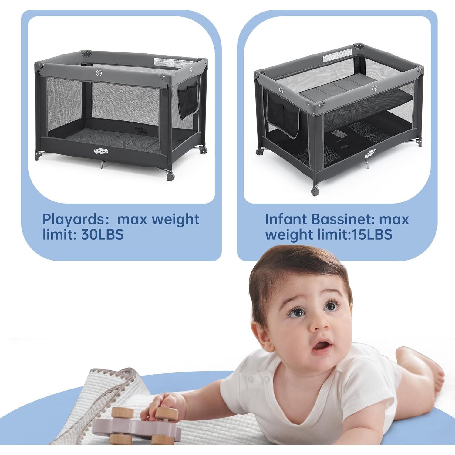 Corralito Plegable Pamo Babe para Bebés Gris Carbón 100x70 cm