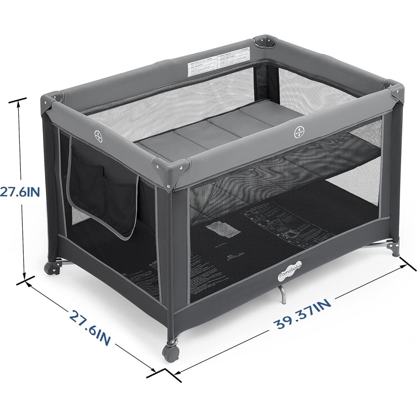 Corralito Plegable Pamo Babe para Bebés Gris Carbón 100x70 cm