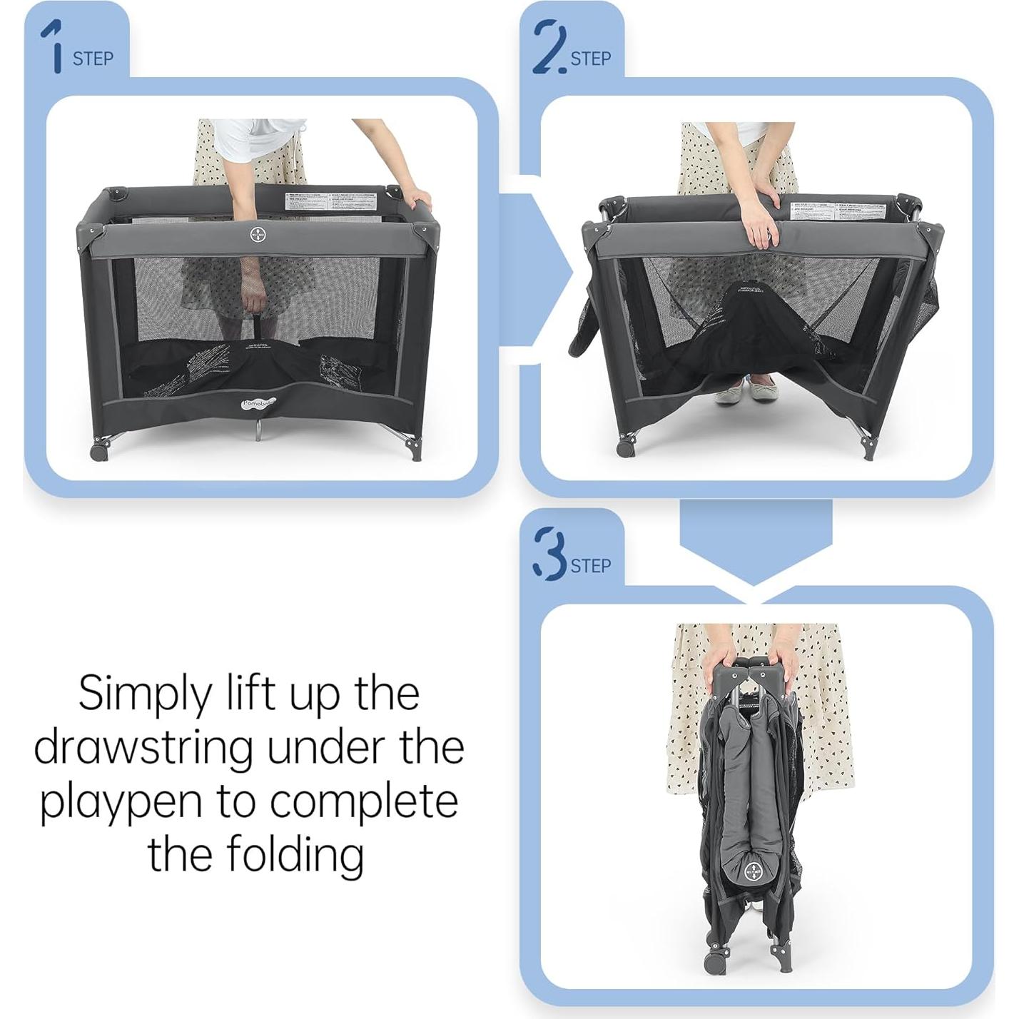 Corralito Plegable Pamo Babe para Bebés Gris Carbón 100x70 cm